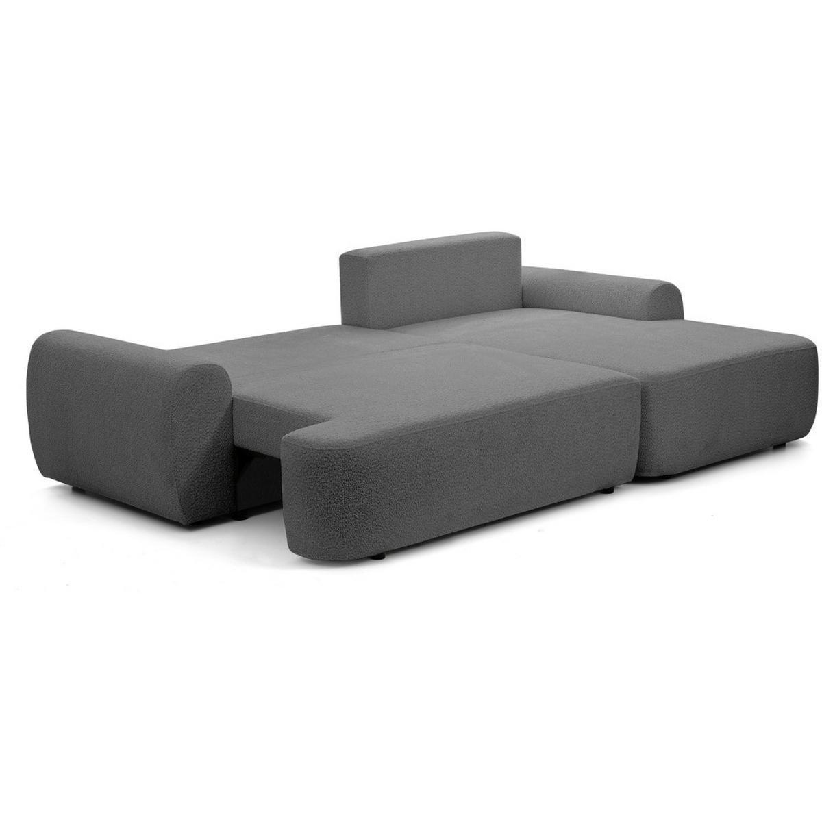 ECKSCHLAFSOFA Oliver im Bouclé-Gewebe, Grau, rechts - Schwarz/Grau, Textil (266/160cm) - Beautysofa