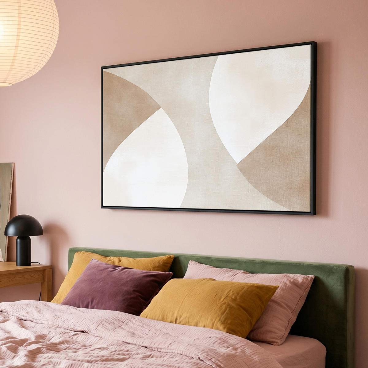 LEINWAND Bilder mit Rahmen - Braun - Japandi - Abstrakt - 120x80 - Sandfarben, Textil (120/80cm) - MuchoWow