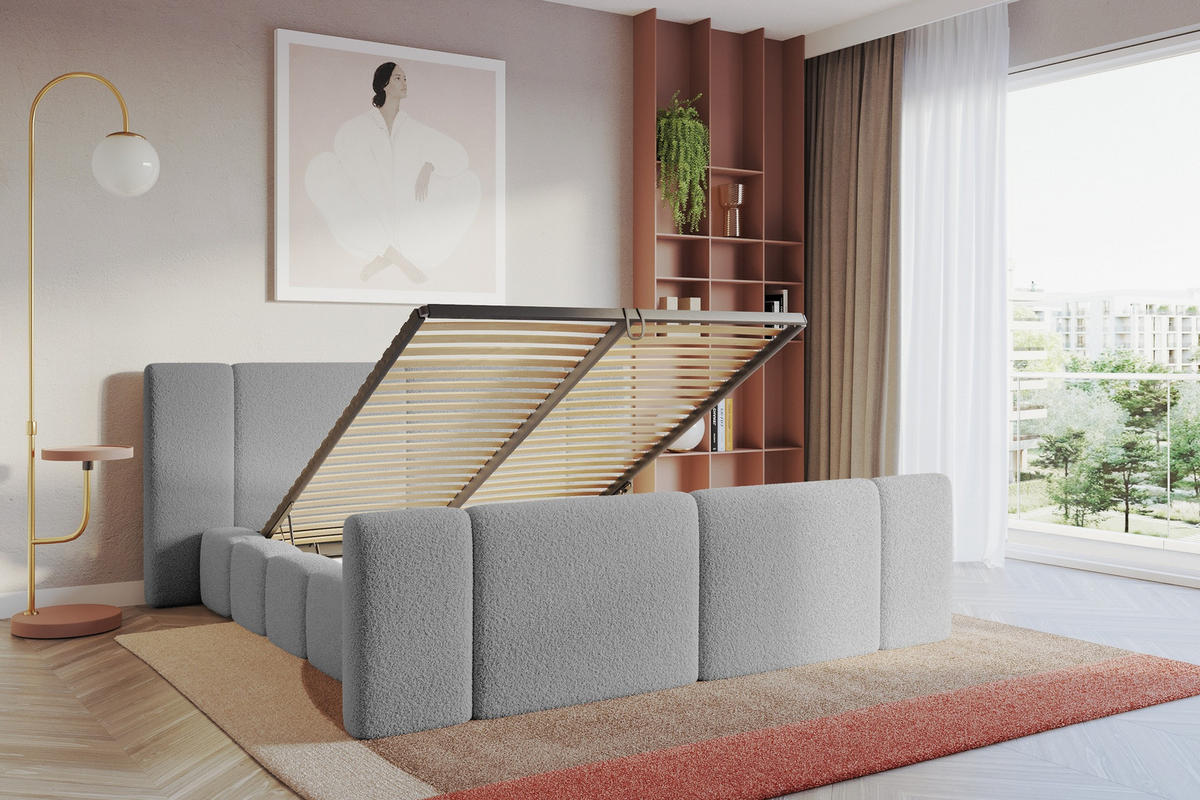 POLSTERBETT mit Bettkasten, Fußteil und Lattenrost, Boxbett ohne Matratze - NILO-Z 180x200 Hellgrau - Hellgrau, Holzwerkstoff/Textil (180/200cm) - ALTDECOR