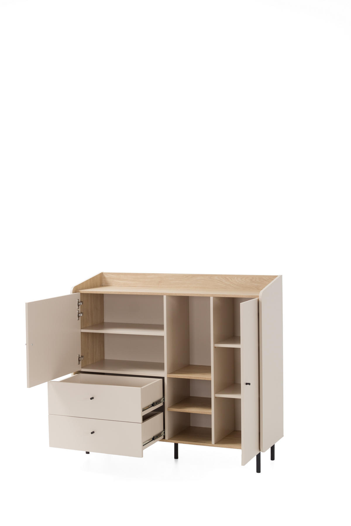 KOMMODE VETTA 125/115/42cm mit 2 Schubladen 2 Türen Beige - Beige, Holzwerkstoff (125/115/42cm) - MASSENO