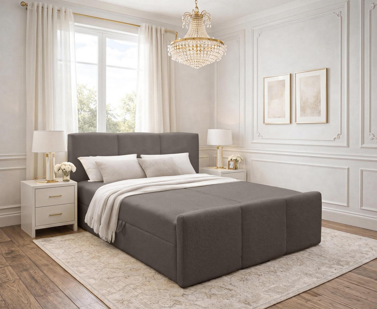 BOXBETT ANKARRA 180x200 cm mit Bettkasten und Matratze - Braun + TOPPER - Schwarz/Braun, Holz/Holzwerkstoff (180/200cm) - AX Living