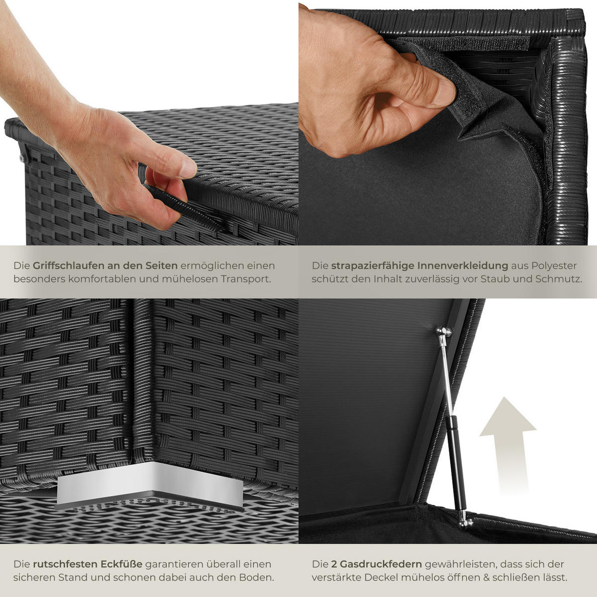 AUFLAGENBOX Oslo,145 x 82,5 x 79,5 cm,schwarz - Schwarz, Kunststoff (82.5/79.5/145cm) - tectake