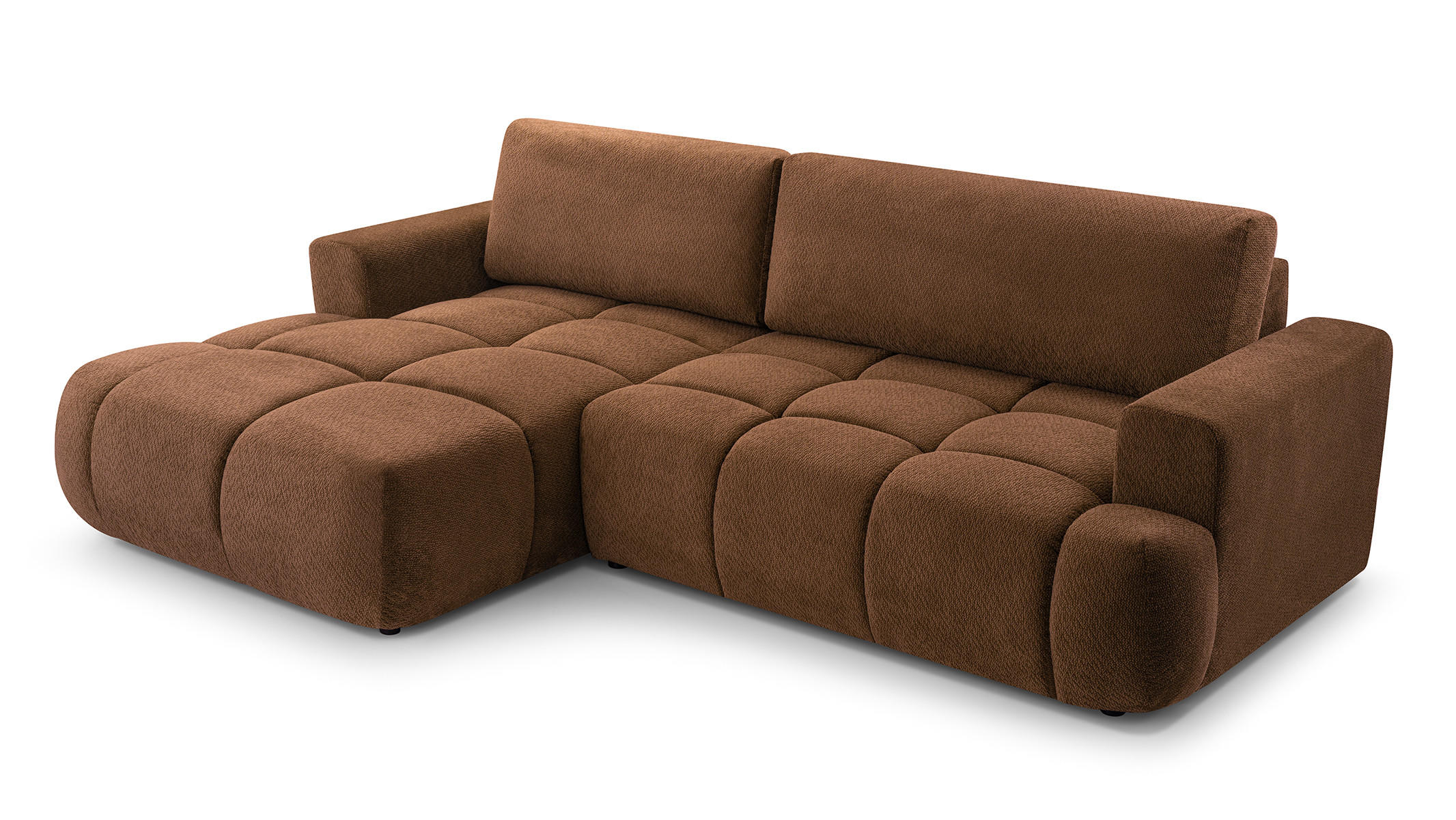 ECKSOFA VASTO Braun Geflochtener Stoff mit Schlaffunktion - Braun, Holz (261/152cm) - MASSENO