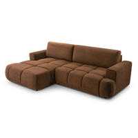 ECKSOFA VASTO Braun Geflochtener Stoff mit Schlaffunktion - Braun, Holz (261/152cm) - MASSENO