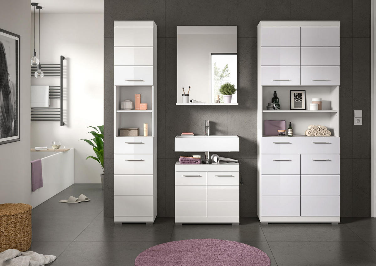 BADKOMBINATION 4tlg. Scout Bad in weiß Nachbildung und weiß hochglanz B/H/T: 186x191x34 cm - Weiß, Holz (186/191/34cm)