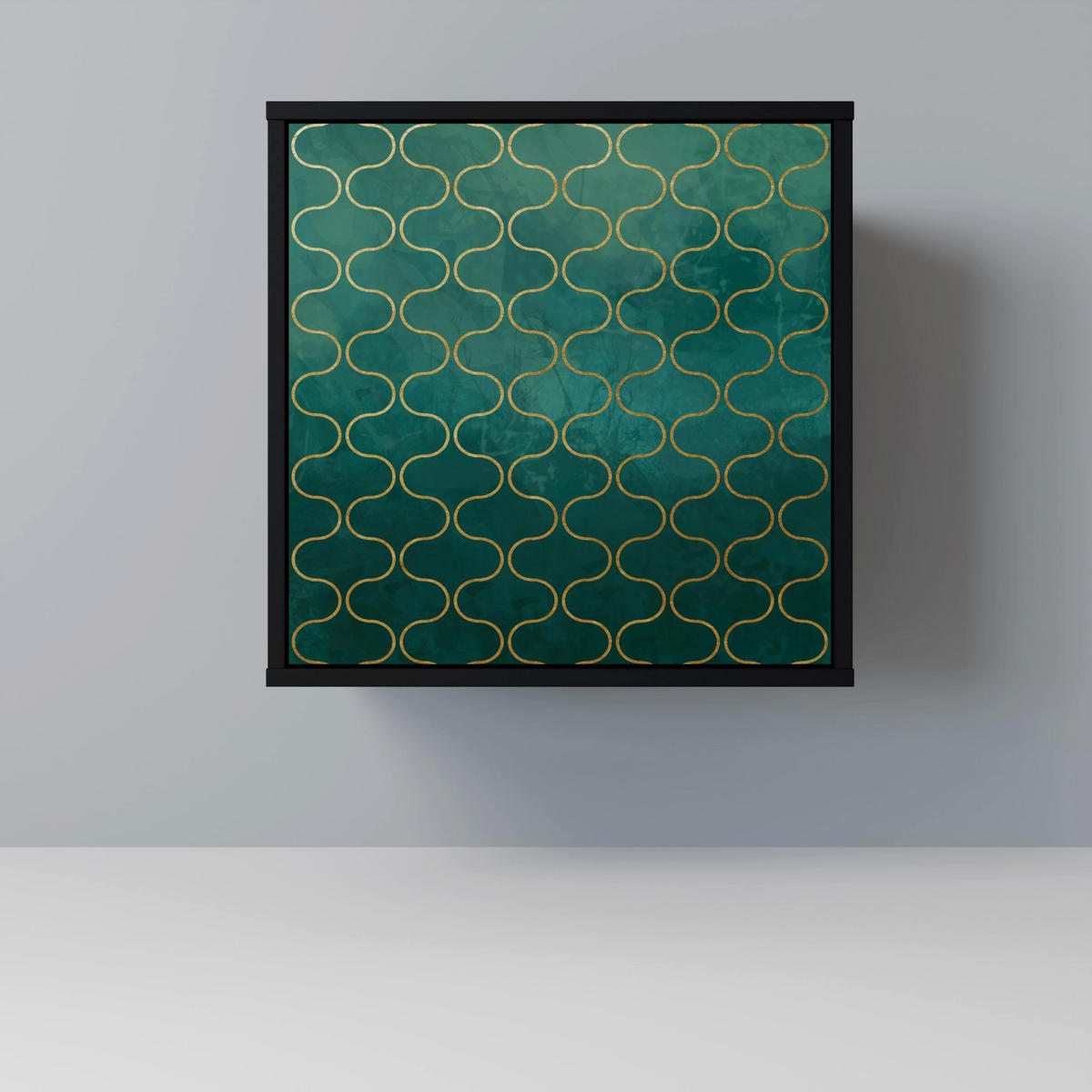 SIDEBOARD TESSELATED GREENERY, Schwarz, 57,5x42x70,5 cm, Schwarze Metall-Sternfüße - Multicolor/Schwarz, Holzwerkstoff/Metall (57.5/70.5/42cm) - SpaceRebels