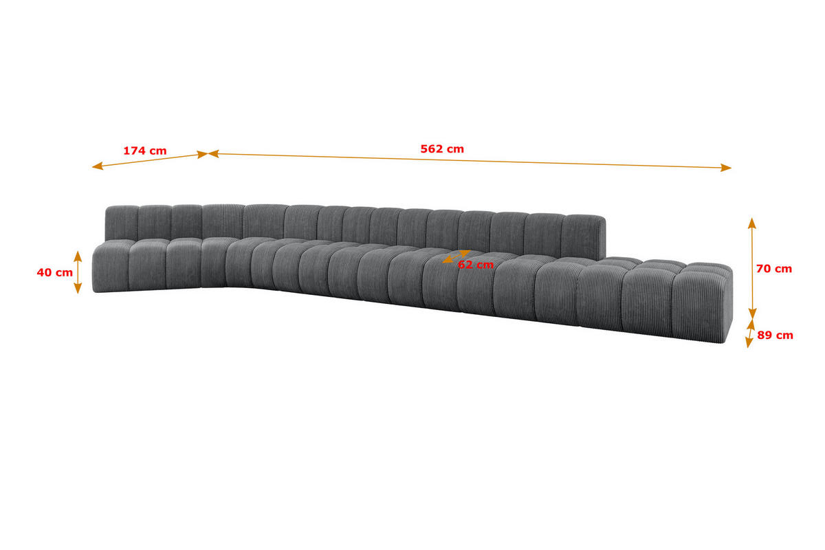 ECKSOFA modulares Sofa Brilo-L3 - 562x174x70 cm Dunkelgrau - Dunkelgrau, Holzwerkstoff/Textil (562/174cm) - ALTDECOR