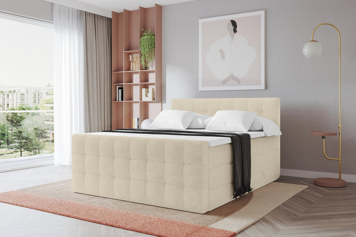 BOXSPRINGOVÁ POSTEL s matrací H3/H4 - IGAN-Z KING - 120x200 cm Béžová - béžová, kompozitní dřevo (123/200cm) - ALTDECOR