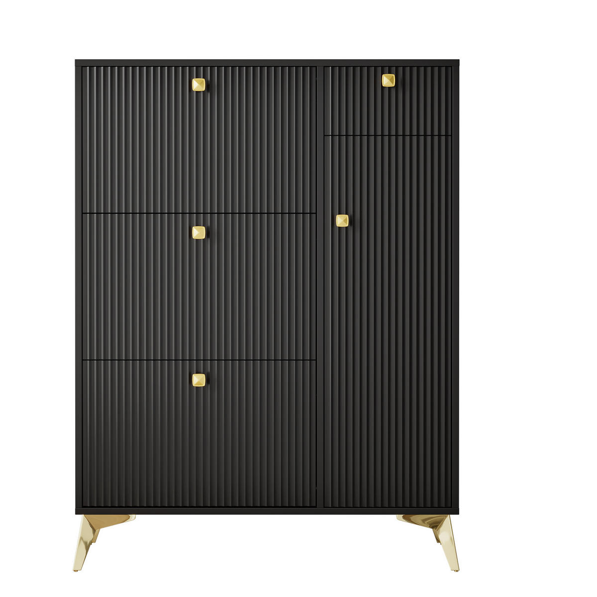 SCHUHSCHRANK Schwarz 3 Klappen Schublade Tür 90x25x121cm - Schwarz, Holzwerkstoff (25/121/90cm) - FLIEKS