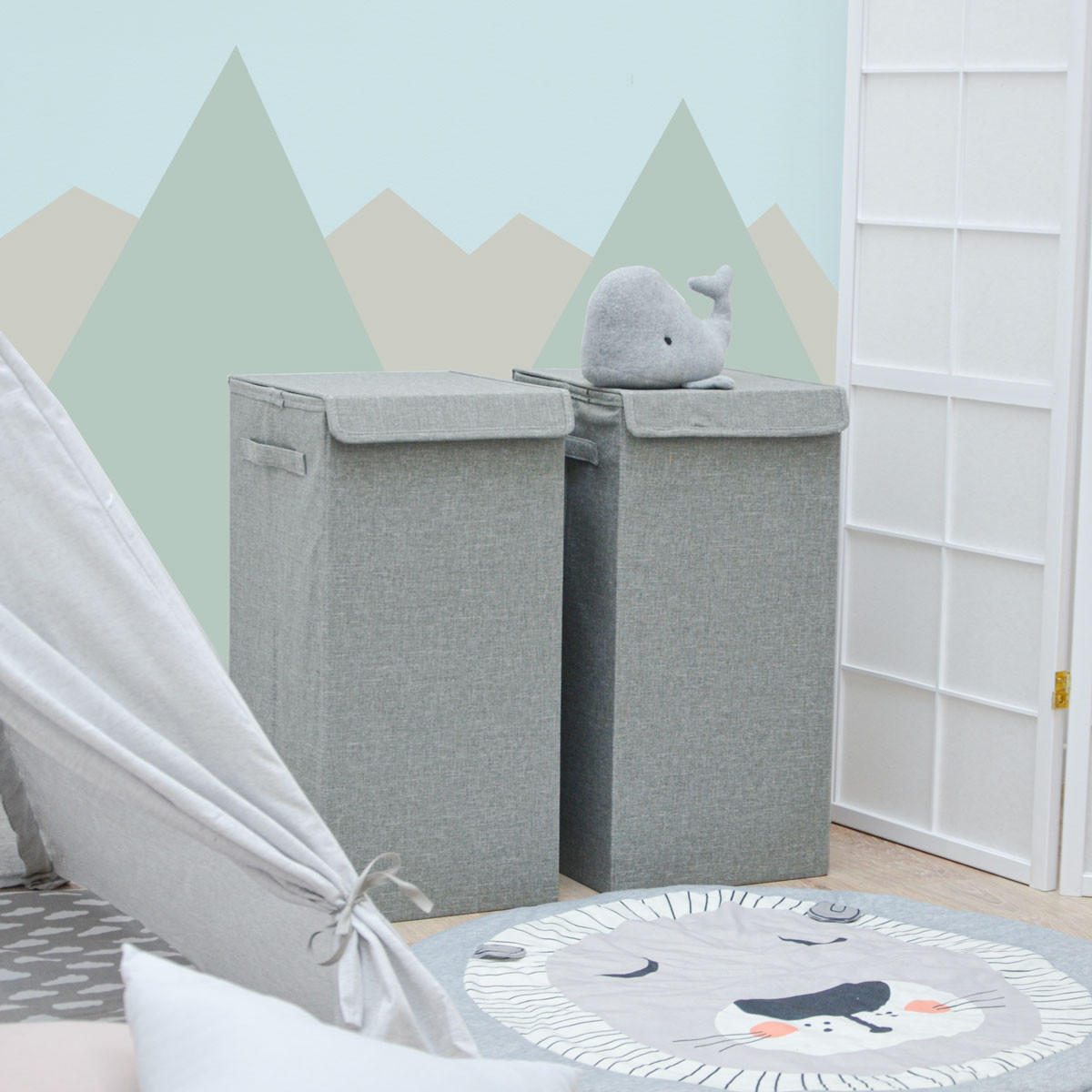 WÄSCHEKORB 2er Set 30/30/60 cm Hellgrau - Grau, Kunststoff (30/60/30cm) - Dunedesign