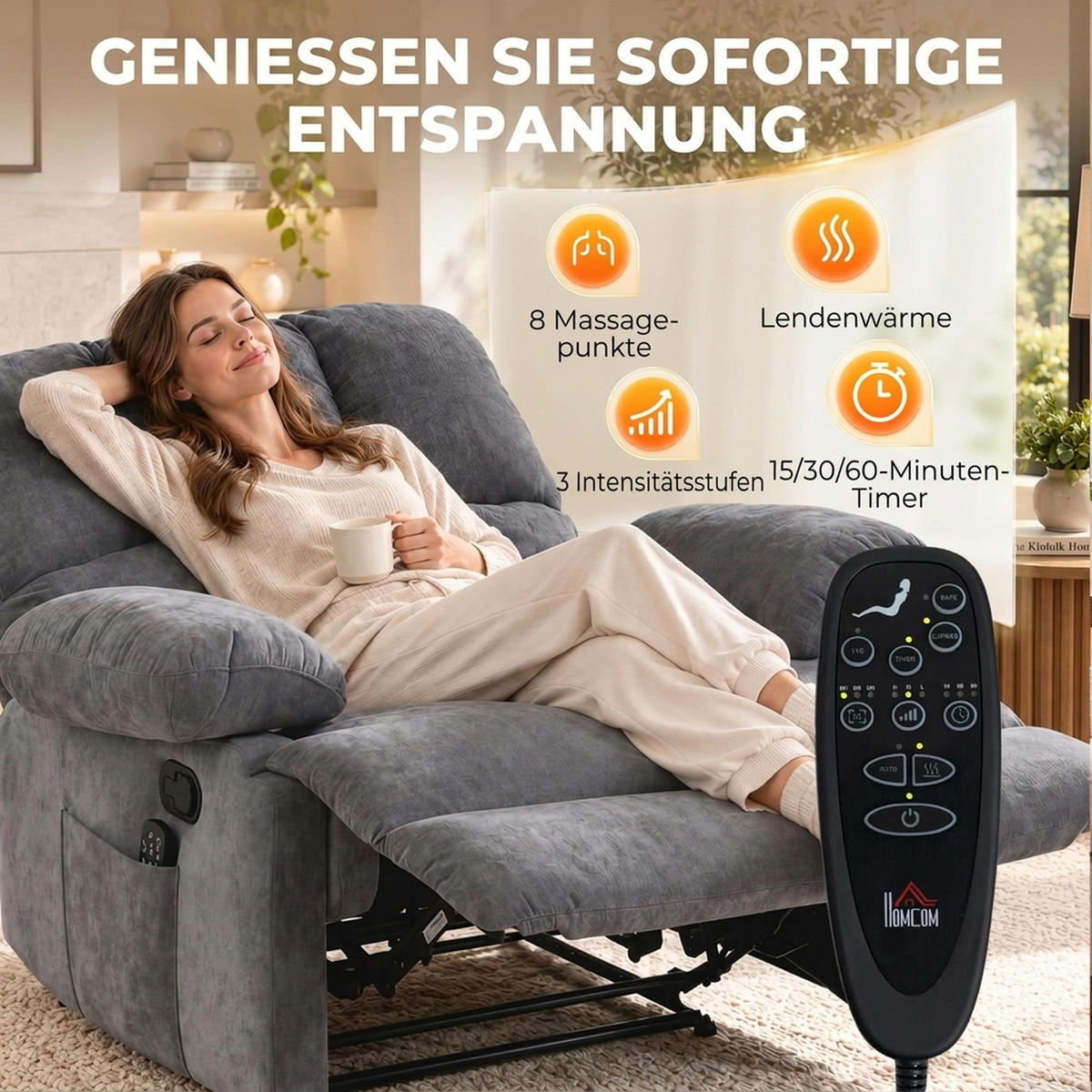RELAXSESSEL Polyetser Grau - Schwarz/Grau, Textil/Metall (90/107/120cm) - HOMCOM