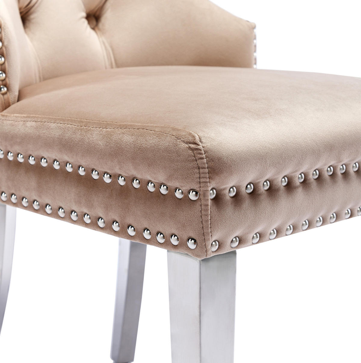 ESSZIMMERSTUHL Samt Beige mit Massivholzrahmen und Metallbeinen - Beige, Metall (62.5/94.5/53cm) - Meubliv