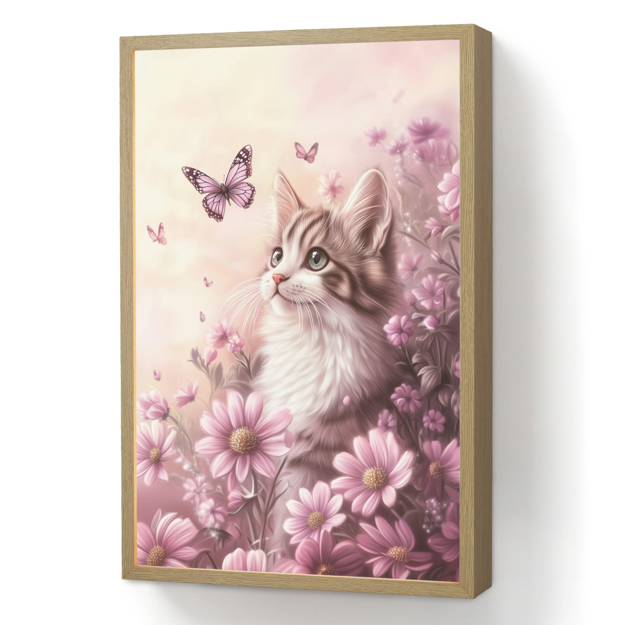 OnlyWow DOBÍJECÍ NOČNÍ LAMPIČKA Koťátko - Květiny - Motýli - Fialová 40x60 cm