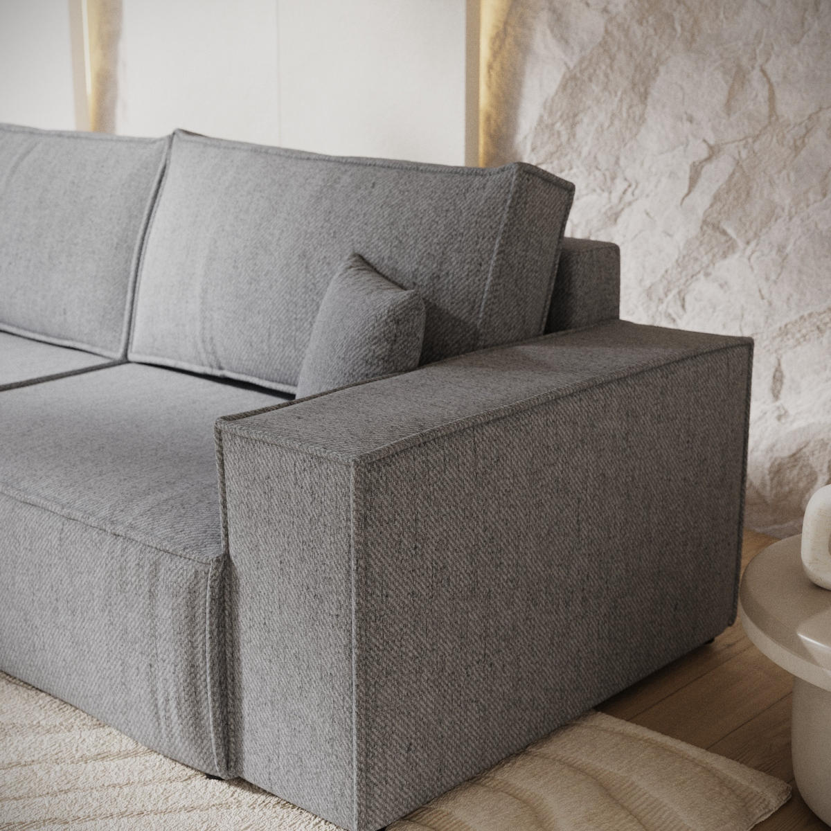 SOFA RESSO mit Schlaffunktion Grau im Neve Stoff - Schwarz/Grau, Holz/Holzwerkstoff (255/70/105cm) - AltaBeds