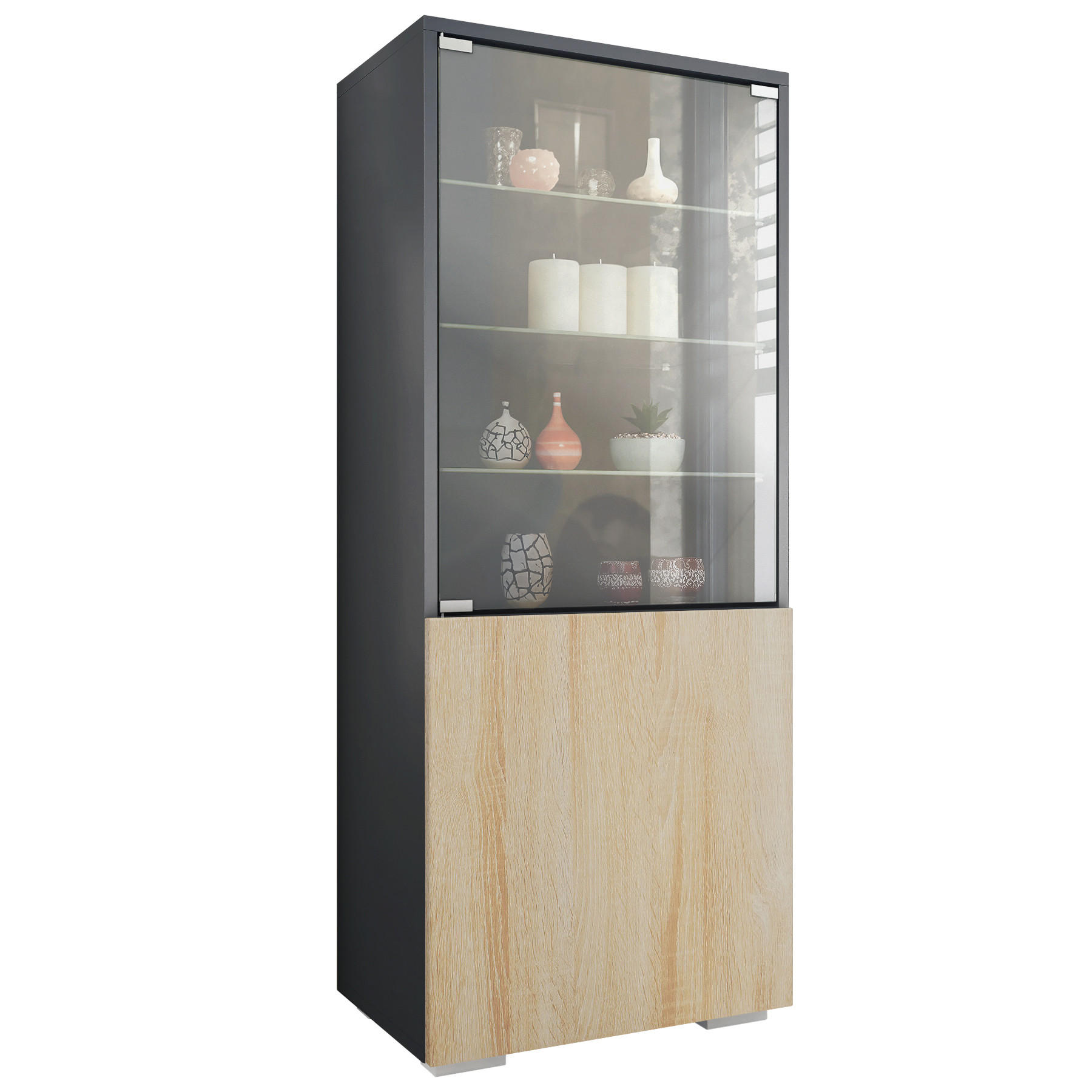 VITRINE Granada Eiche sägerau - Eiche San Remo, Holzwerkstoff (50/122.5/34.5cm) - Vladon