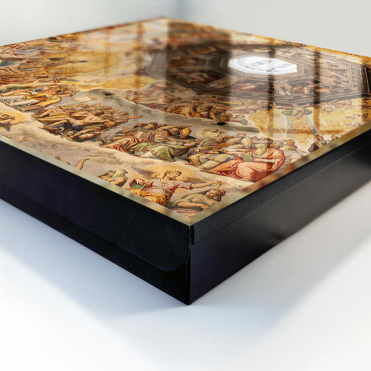 SCHLÜSSELBOX Schwarz 30x30 cm- Türöffnung nach rechts - Religiöse Fresken - Gelb, Metall (30/30/5cm) - TULUP