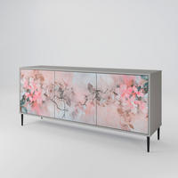 SIDEBOARD CHERRY BLOSSOM, Graue Oberfläche, 164,5x42x72,5 cm, 3 Türen - Schwarz/Grau, Holzwerkstoff/Metall (164.5/72.5/42cm) - SpaceRebels