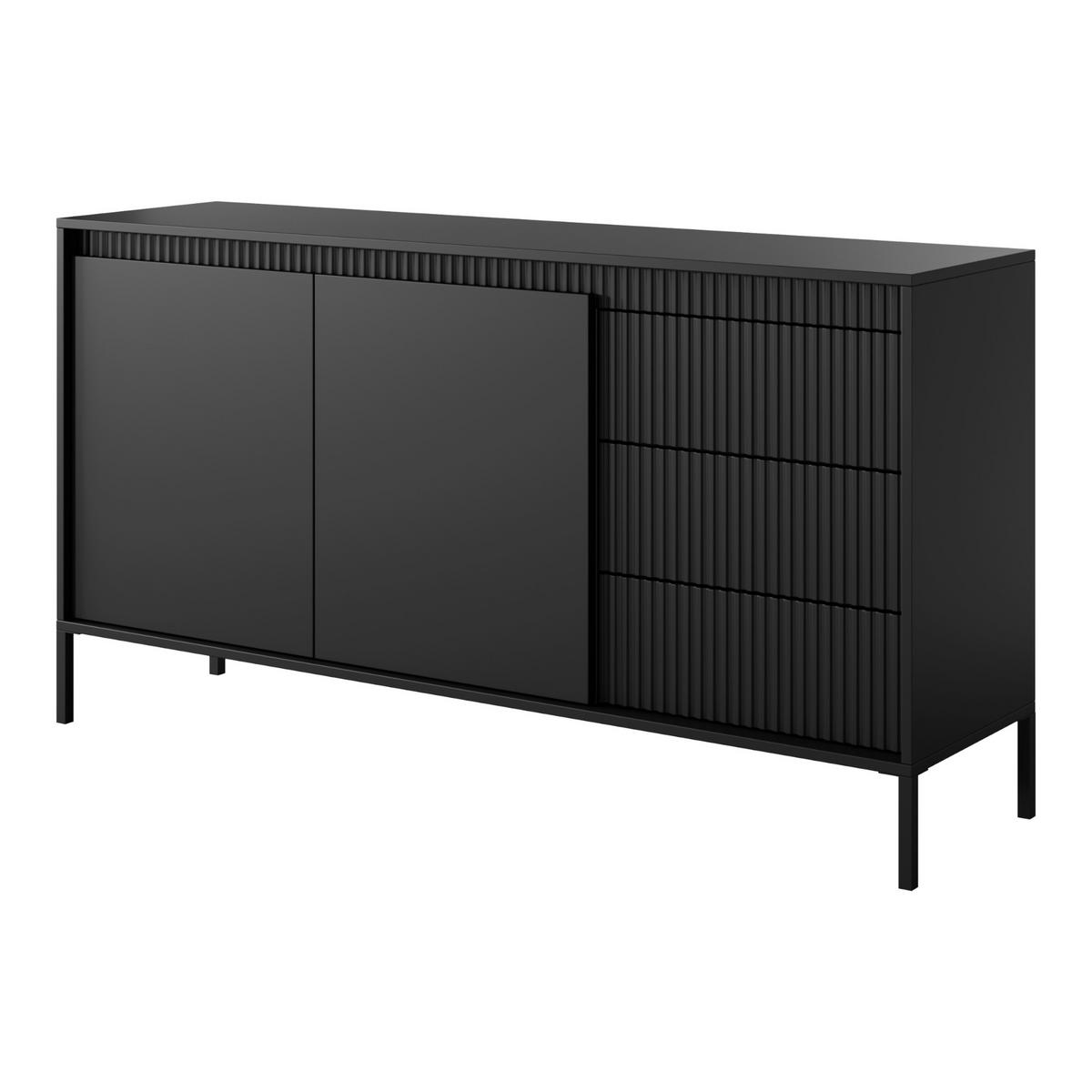 SIDEBOARD SELBU KOM2 Reliefierte Fronten aus MDF-Platte Schwarz Schwarz - Schwarz, Glas/Holzwerkstoff (154/82/40cm) - Komodee