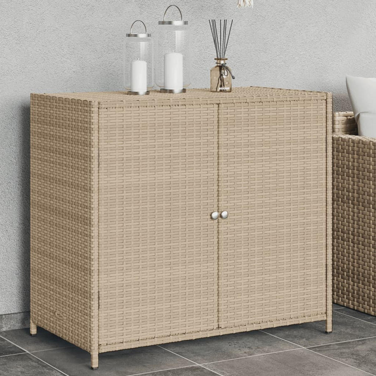 GARTENSCHRANK Beige 83x45x76 cm Poly Rattan - Beige, Kunststoff (83/76/45cm) - furnicato