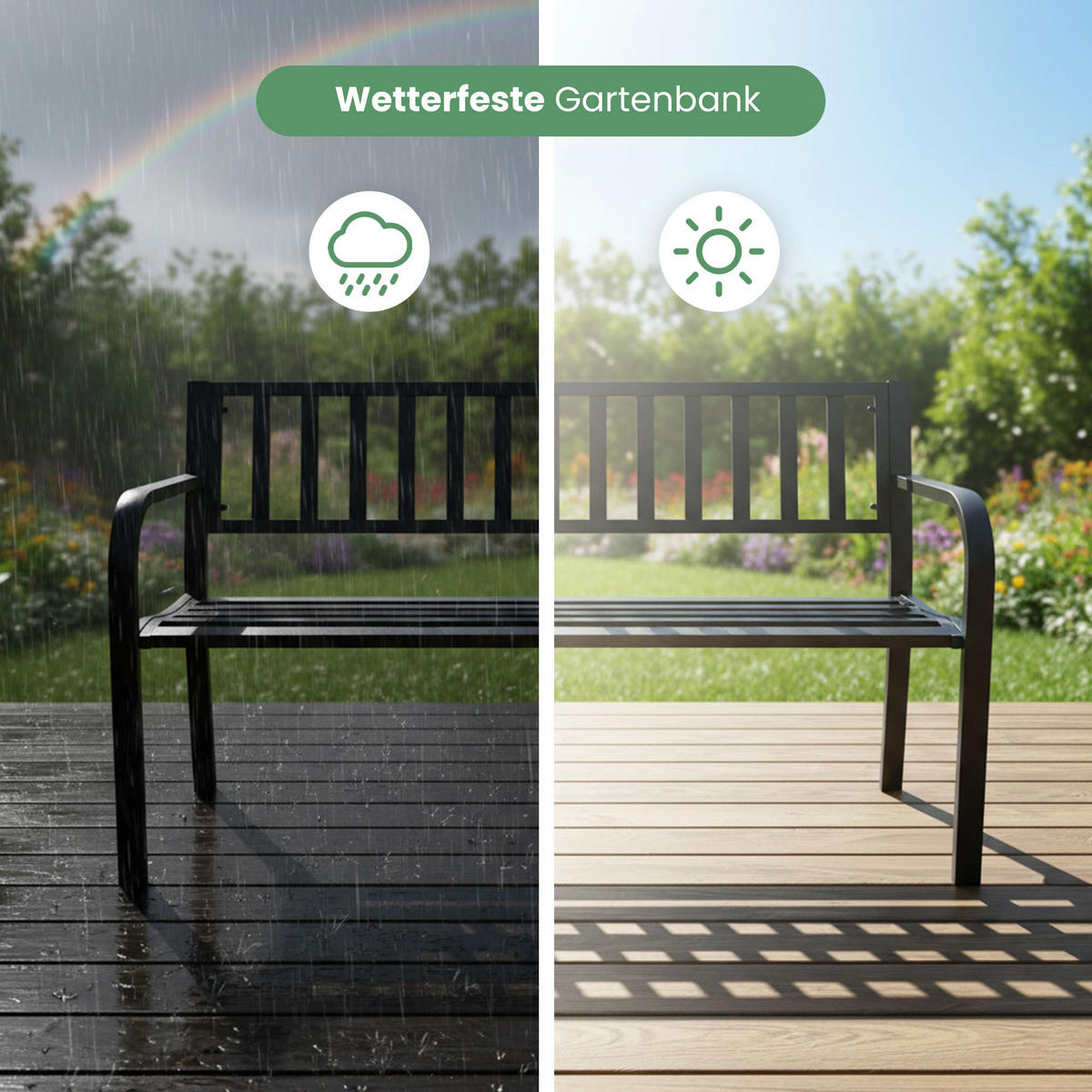 GARTENBANK LINEA Schwarz 119 x 76 x 51 cm - Schwarz, Metall (119/76/51cm) - Akord