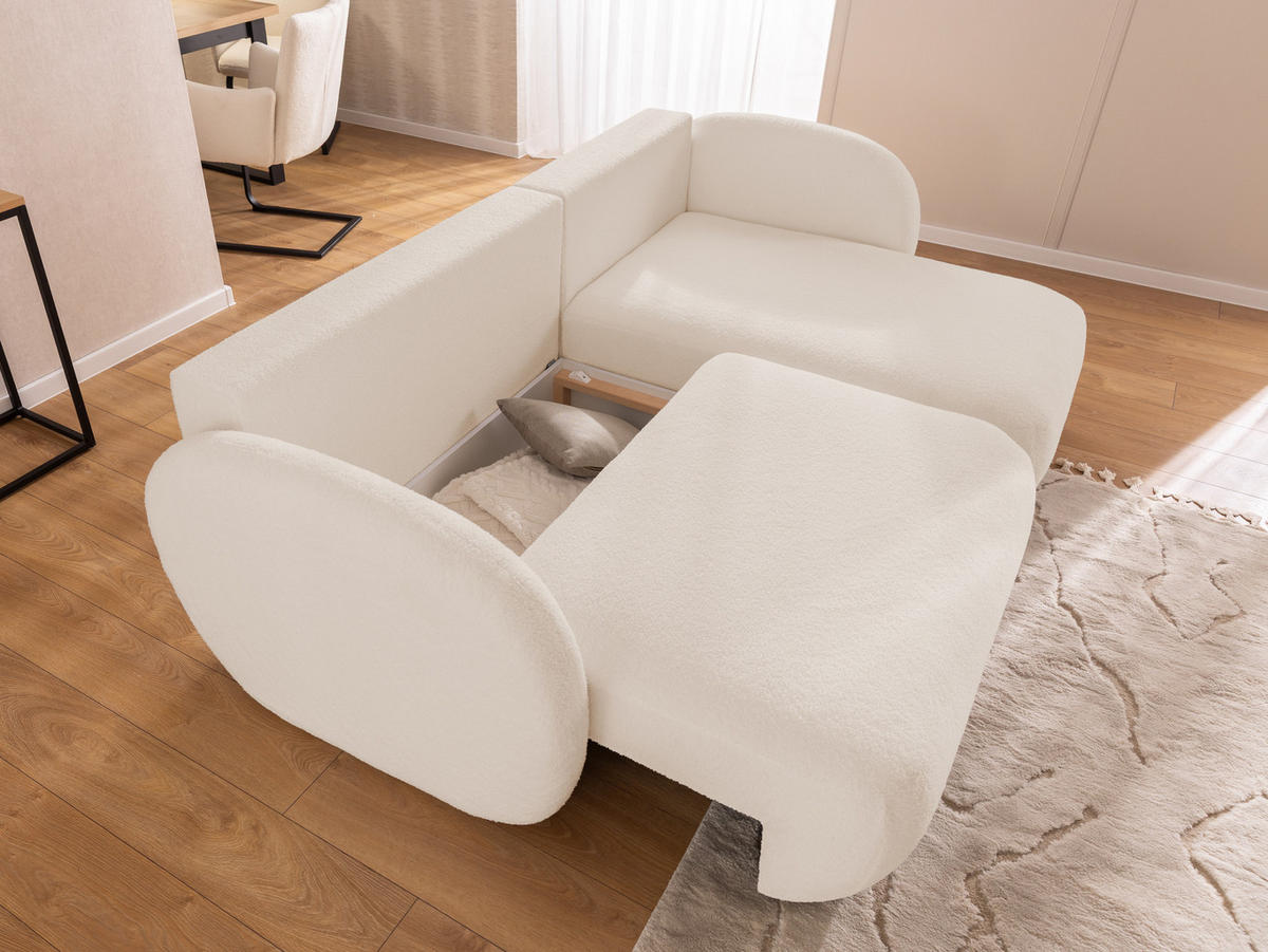 ECKSOFA Candy mit Schlaffunktion Hellbeige Bouclé-Stoff - Ottomane rechts - Beige/Schwarz, Holz/Kunststoff (146/230cm) - S-Style Möbel