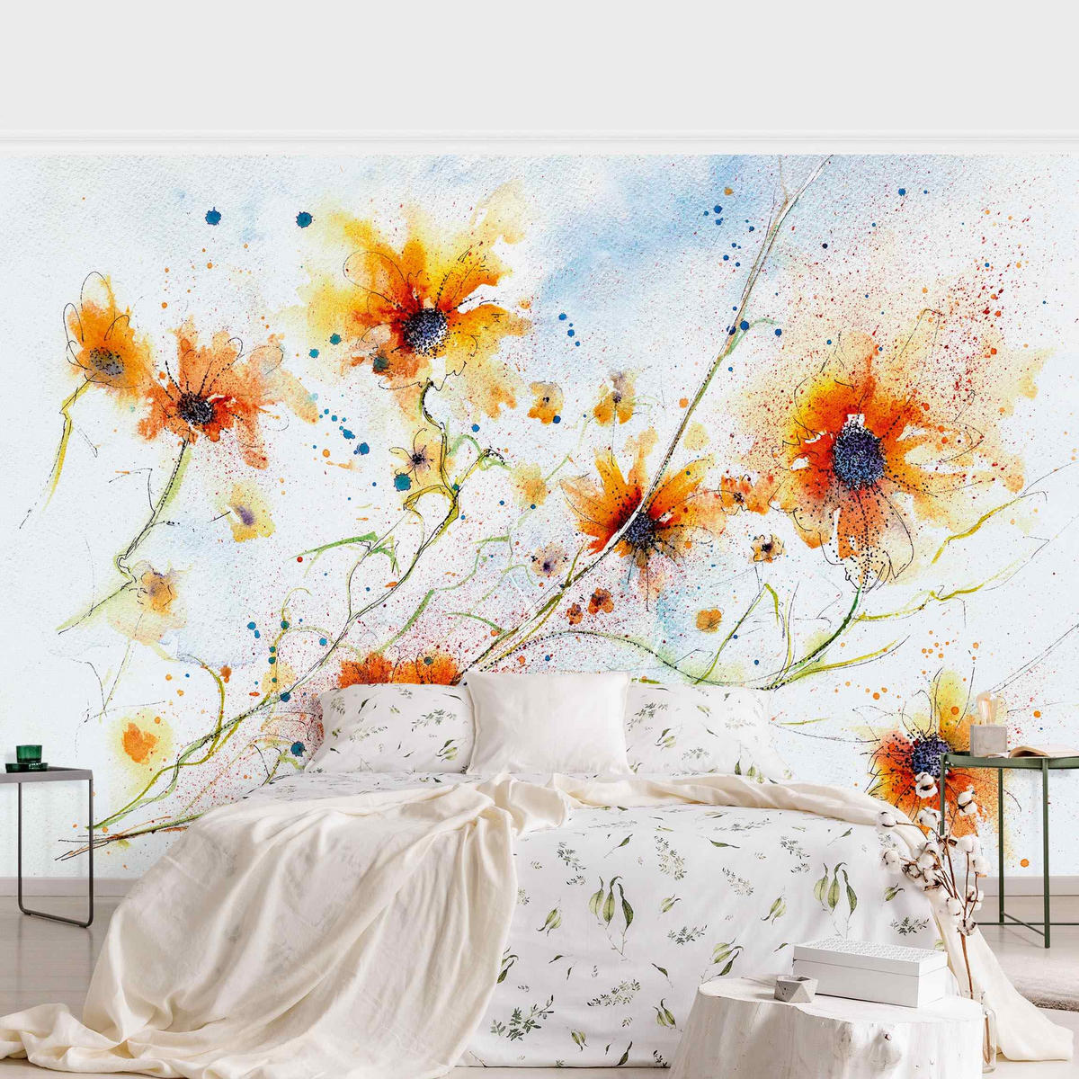 FOTOTAPETE Painted Flowers 288/190 cm - Orange, Papier (288/190cm) - Bilderwelten