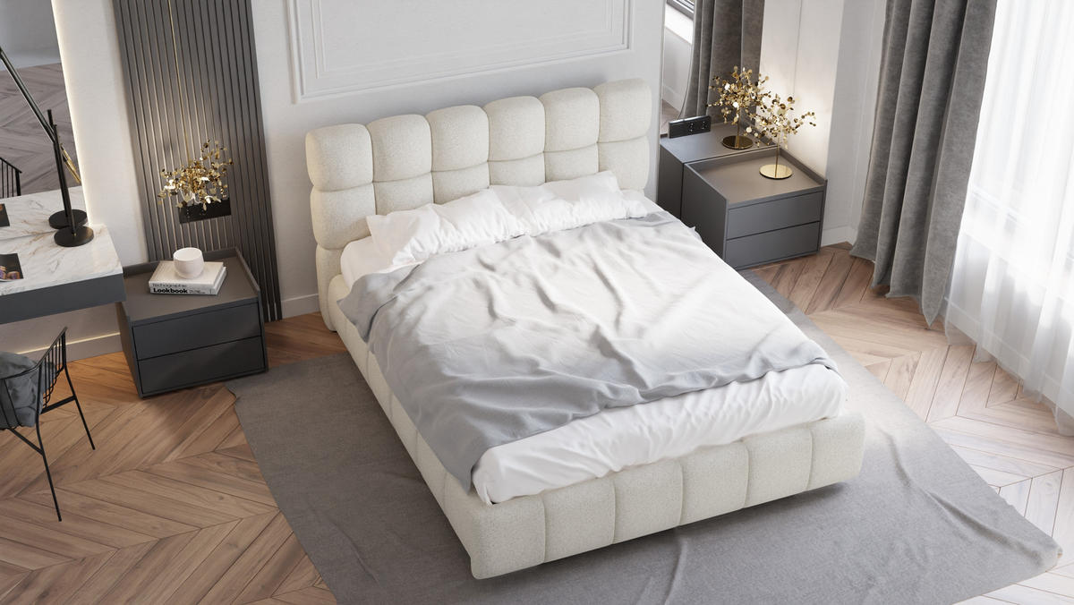 POLSTERBETT Bliss 180 x 200 cm mit Bettkasten und Lattenrost Federkernmatratze BONEL H3 - beige - Beige, Holz (180/206cm) - Panda Möbel