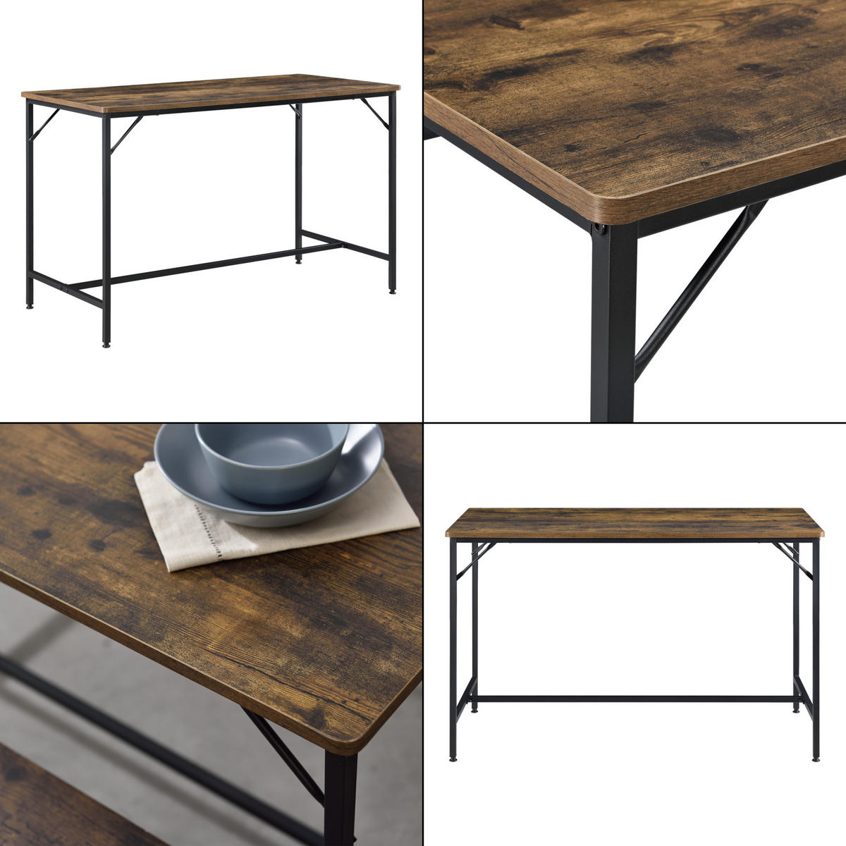 TISCHGRUPPE Pajala - Dunkelbraun/Schwarz, Holzwerkstoff/Metall (120/75/60cm) - [en.casa]