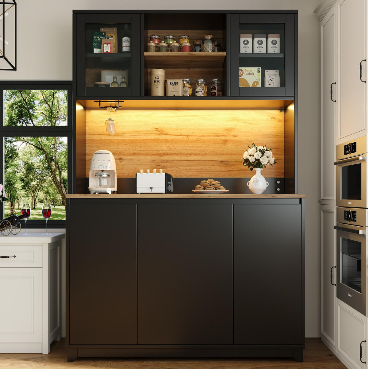 BUFFET 120/40/180 cm aus MDF und Metall mit LED-Beleuchtung Schwarz - Schwarz, Holzwerkstoff (120/180/40cm) - Modenvie