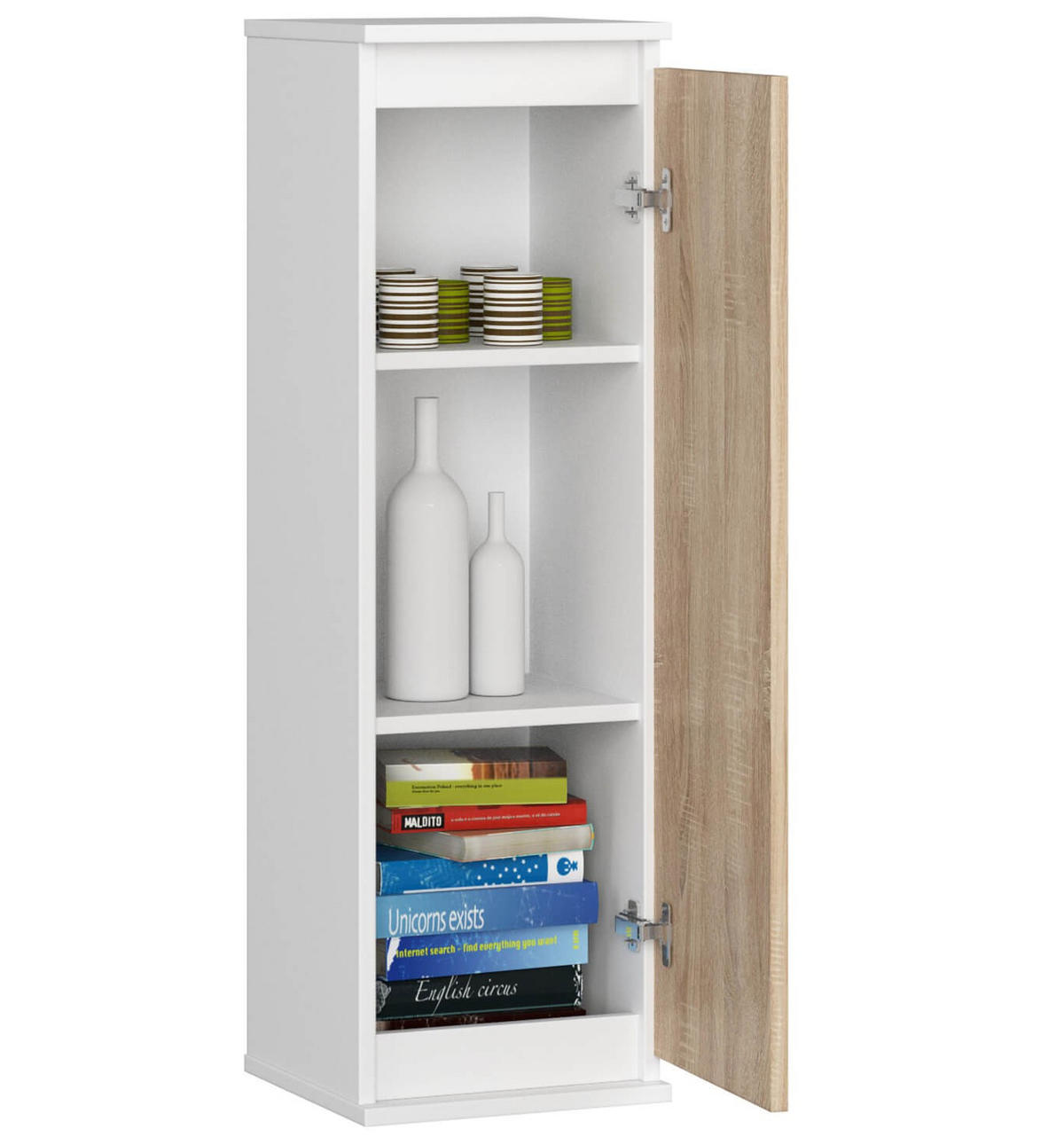 WANDSCHRANK Weiß, Sonoma Eiche 30x30x99 cm - Weiß/Sonoma Eiche, Holzwerkstoff (30/99/30cm) - Akord
