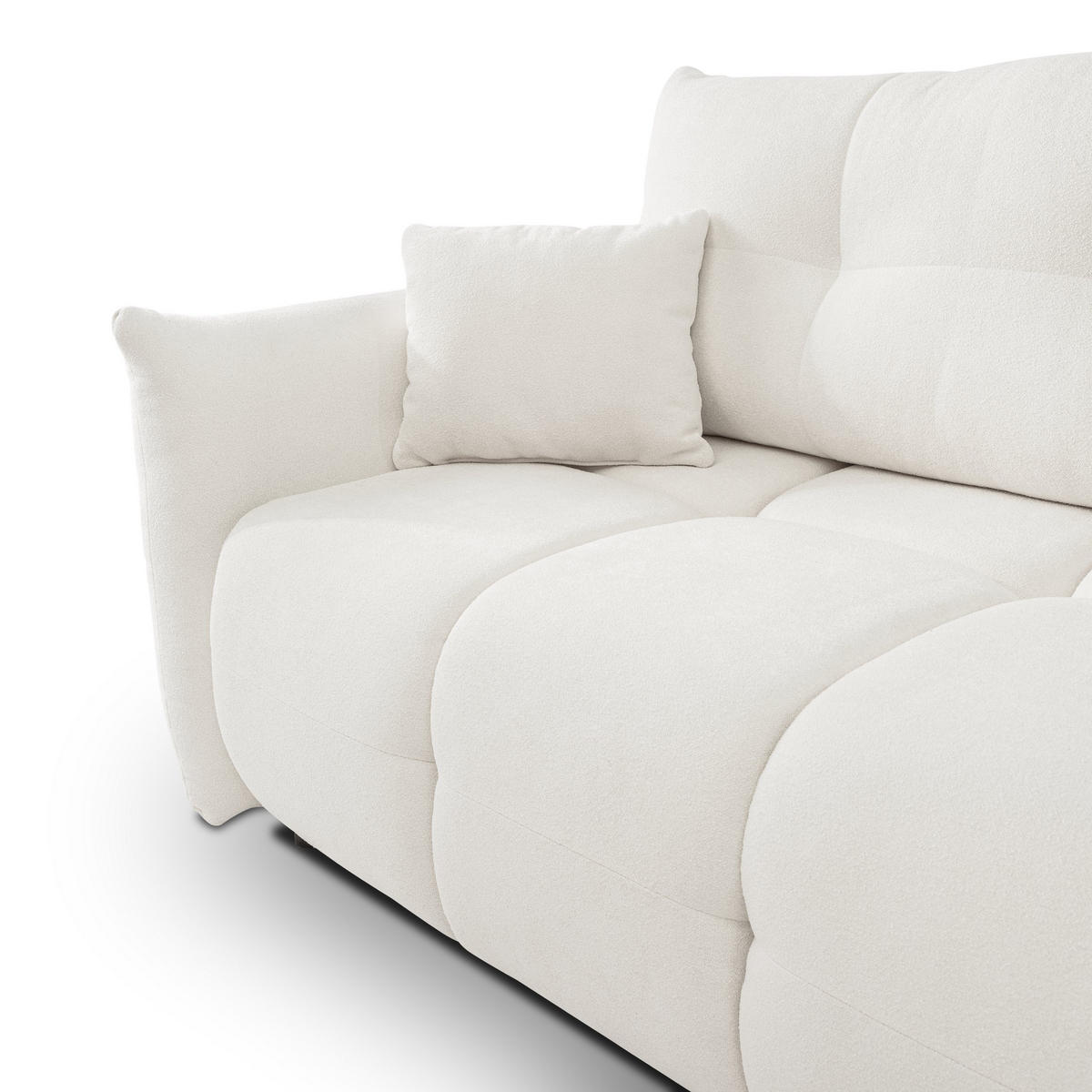 ECKSOFA MODA S Creme Geflochtener Stoff mit Schlaffunktion - Creme, Holz (257/177cm) - MASSENO