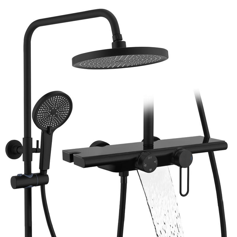 DUSCHSYSTEM Schwarz Matt 250 mm Regendusche - Schwarz, Metall (37/11/48cm) - HOMELODY