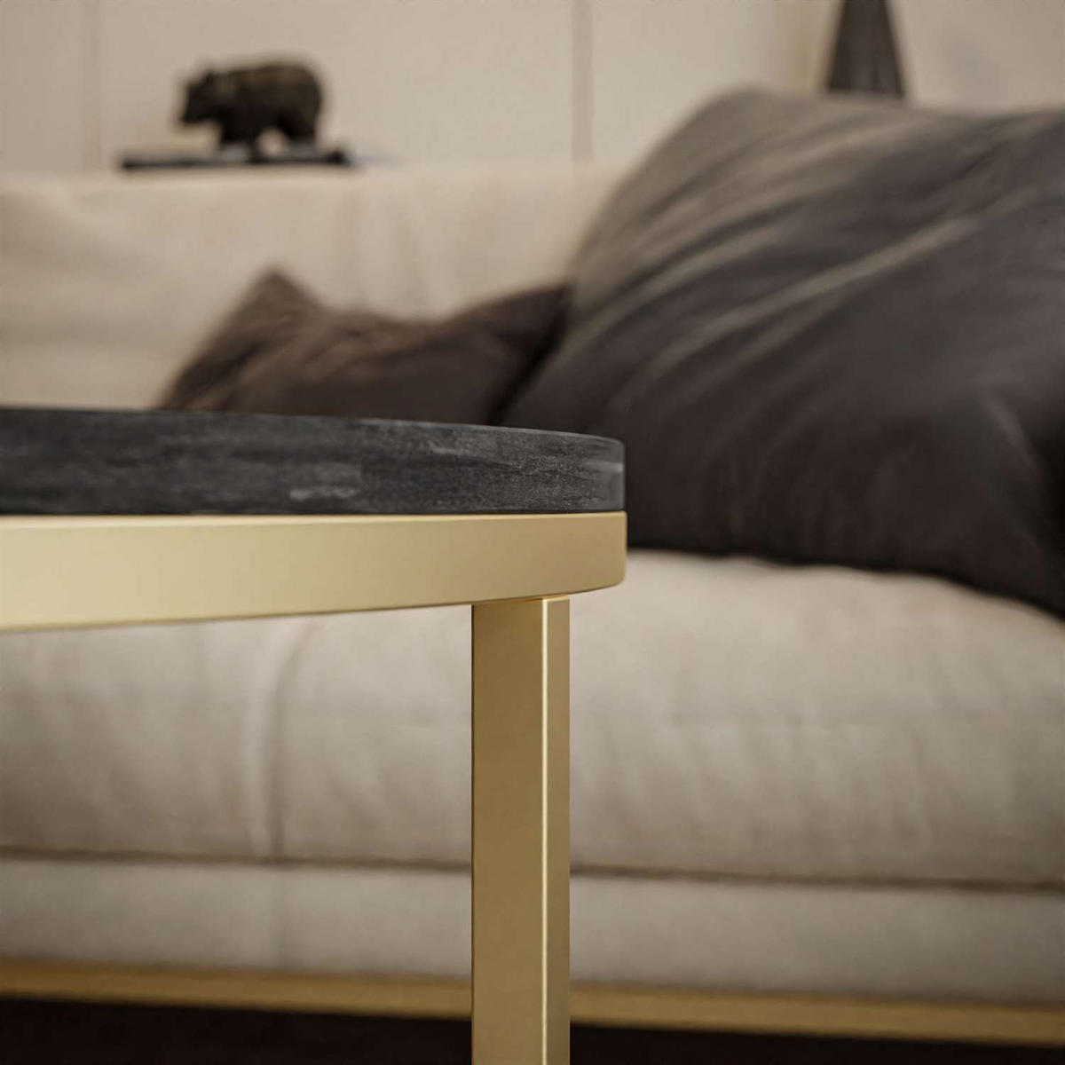 COUCHTISCH 2-in-1 CIRI dunkler Beton matt gold - Goldfarben, Holzwerkstoff (70/70/48cm) - Lookway
