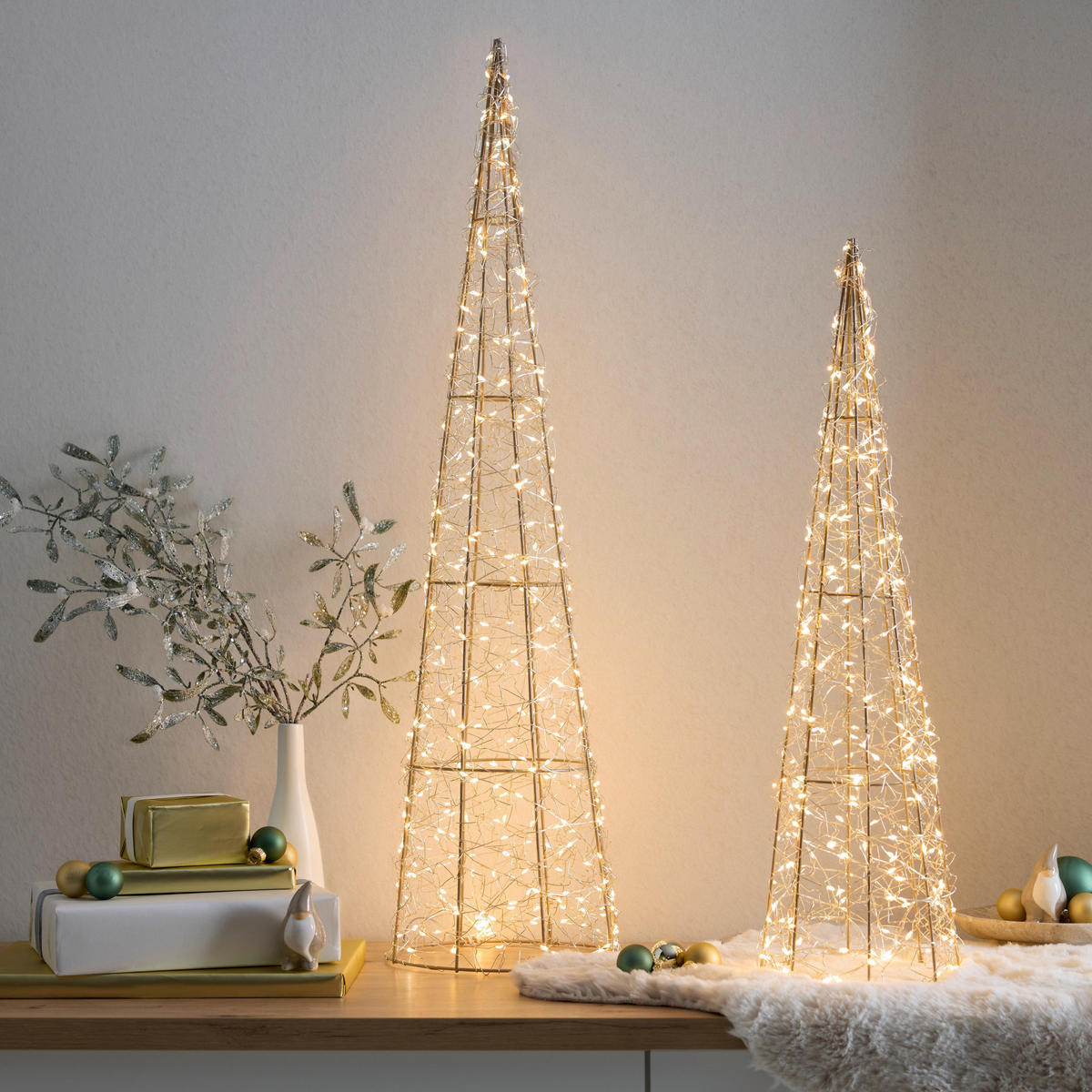 DEKOWEIHNACHTSBAUM Natal Taupe/Goldfarben - Transparent, Metall (80cm)