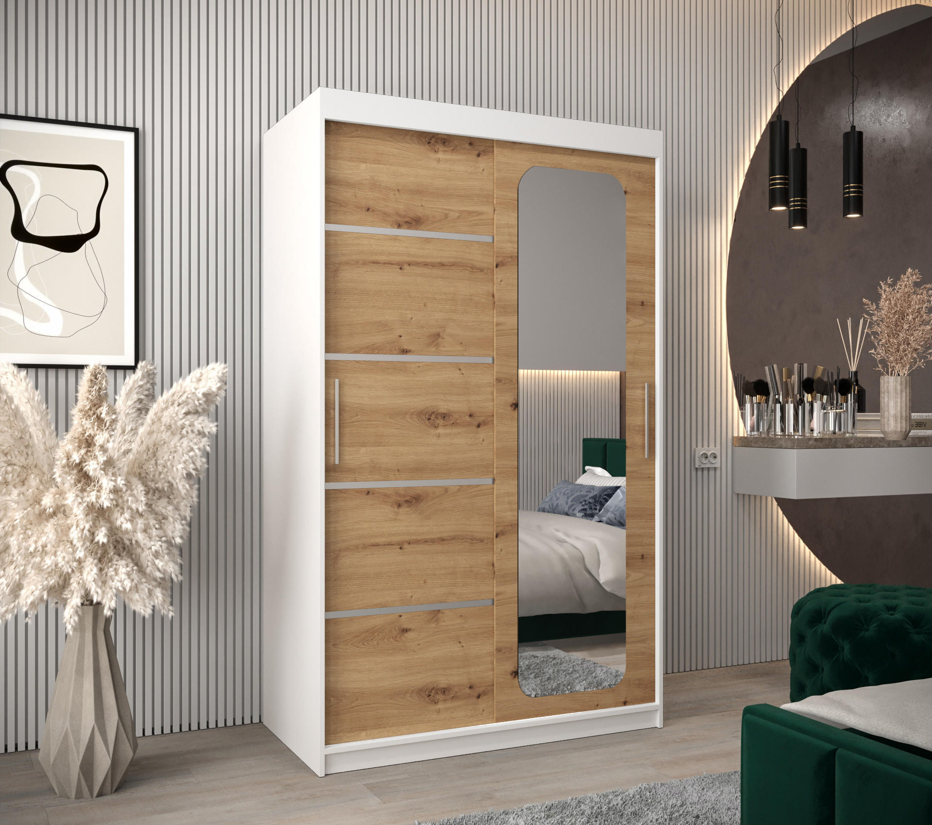 SCHWEBETÜRENSCHRANK 200/120/62 2-türig - Silberfarben/Eiche Artisan, Holz/Kunststoff (120/200/62cm) - Abiks Möbel