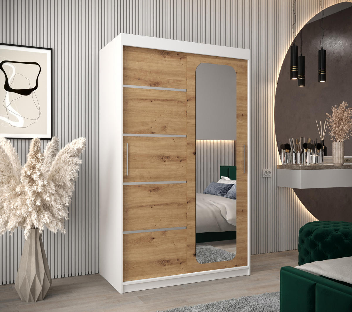 SCHWEBETÜRENSCHRANK 200/120/62 2-türig - Silberfarben/Eiche Artisan, Holz/Kunststoff (120/200/62cm) - Abiks Möbel