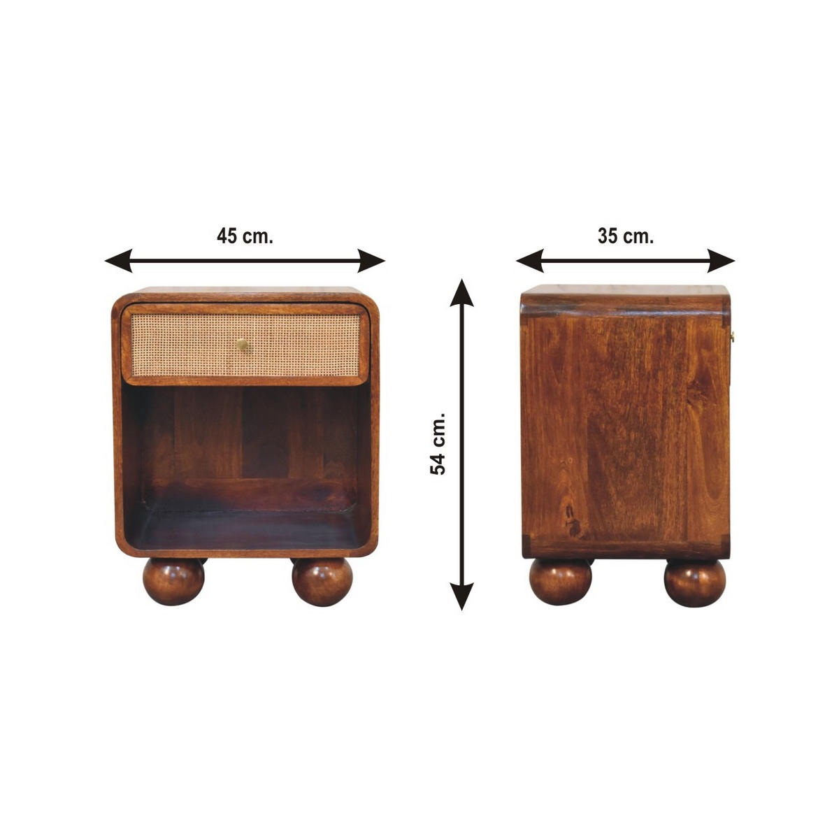 NACHTKASTEN Kastanie Offen Geflochten, 1 Schublade und Offenes Regal, Dunkelbraun - Dunkelbraun/Messingfarben, Holz/Metall (45/54/35cm) - Artisan Furniture