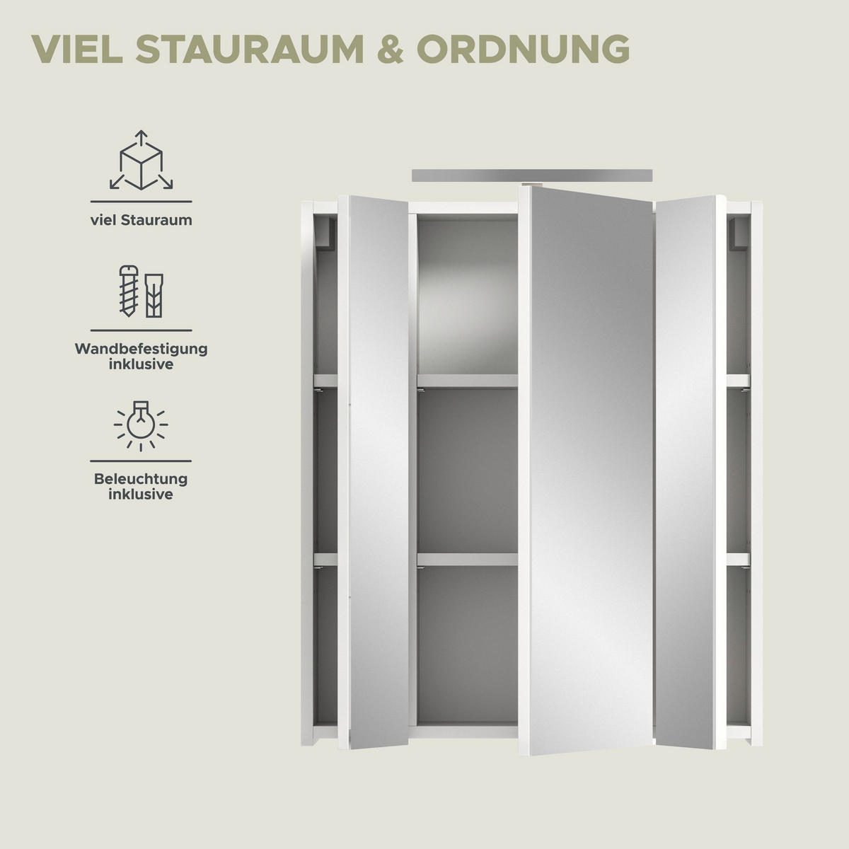 SPIEGELSCHRANK inkl. Beleuchtung LINUS (B/H/T: ca. 60/71/19 cm) in Weiß/Spiegelglas - Weiß, Holzwerkstoff (60/71/19cm)