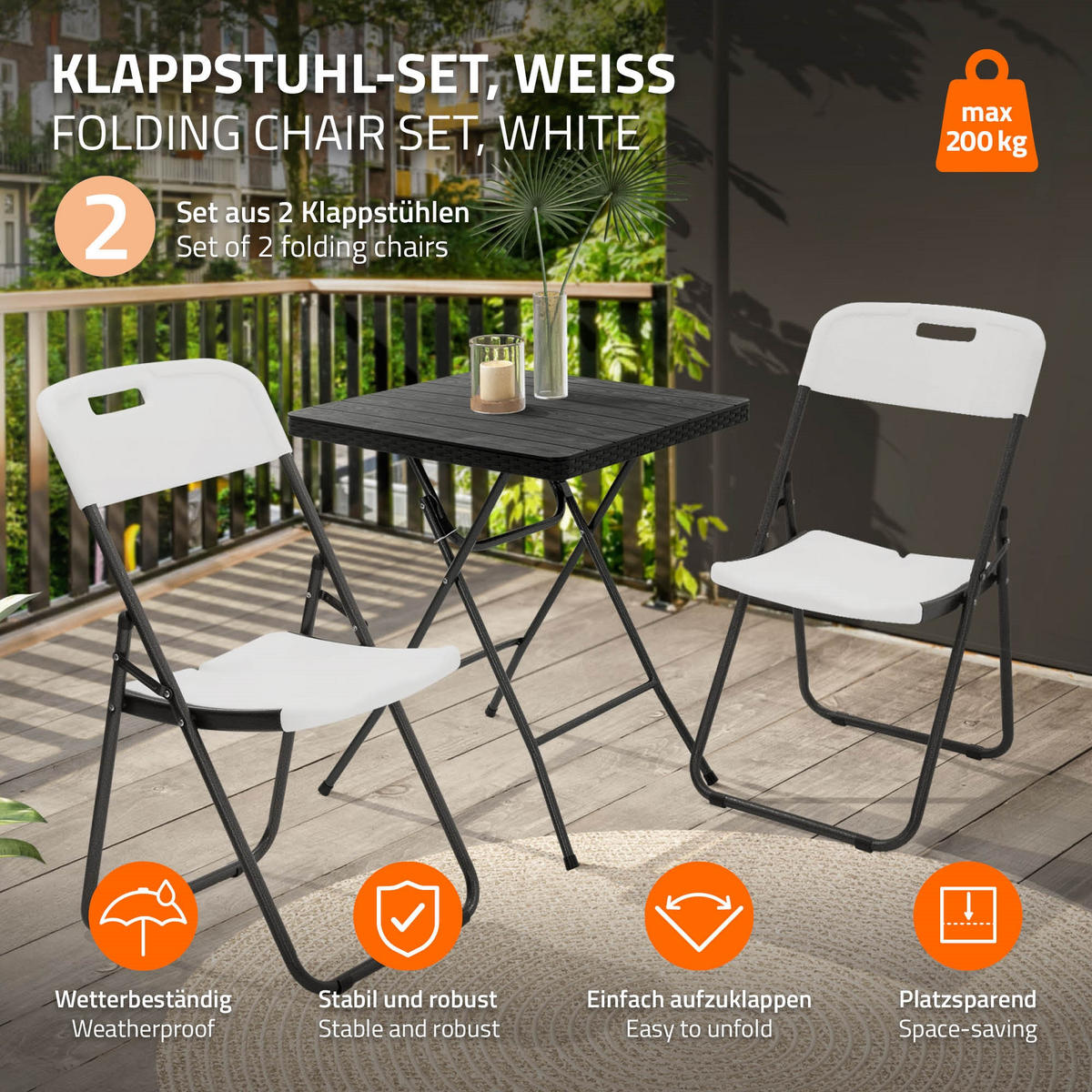 KLAPPSTUHL 2er Set Weiß Kunststoff Metall - Dunkelgrau, Metall (54.5/85.5/46cm) - ECD-Germany