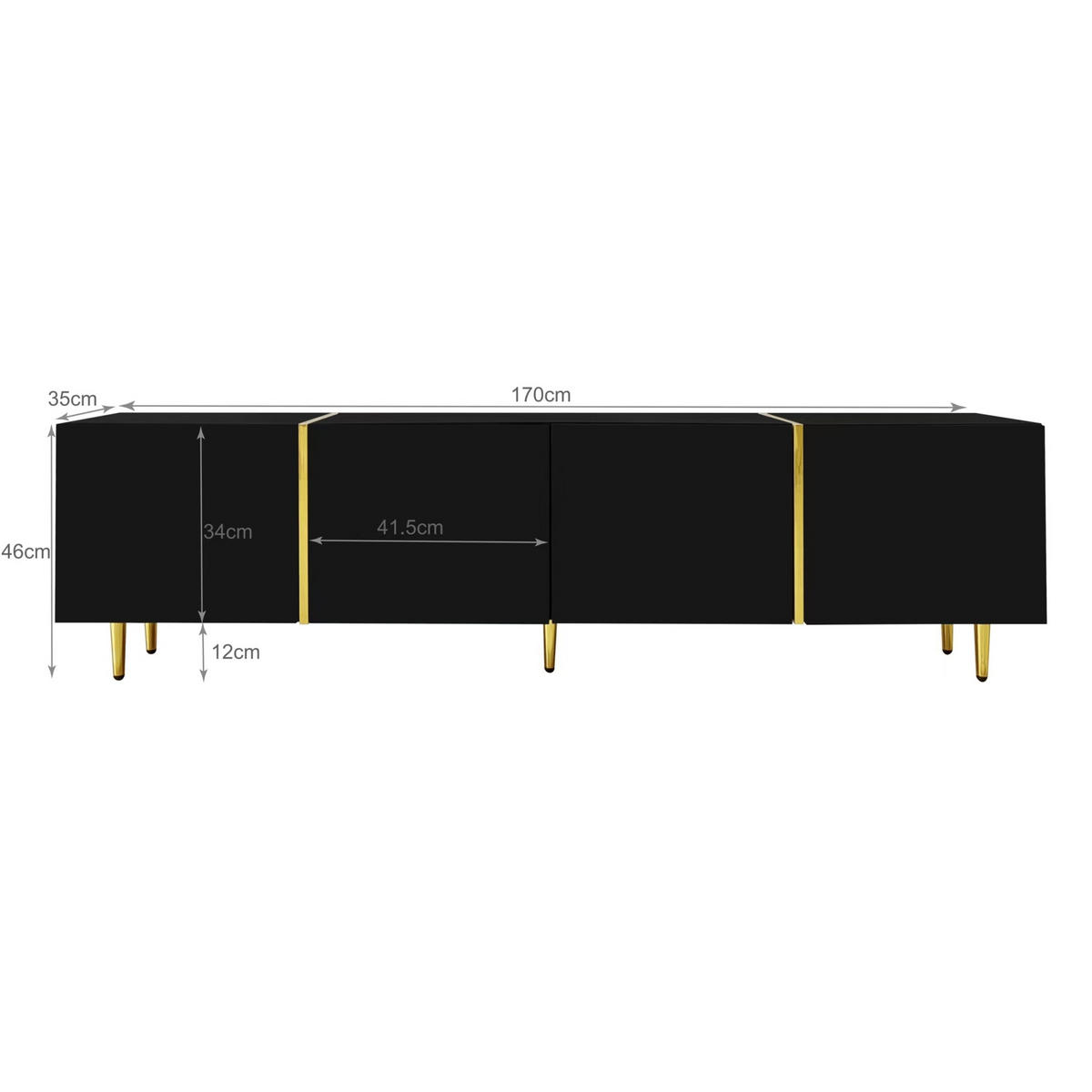 TV-ELEMENT mit Couchtisch - Kombination 2er-Set Schwarz mit Goldakzenten - Schwarz, Holzwerkstoff (170/46/35cm) - OKWISH