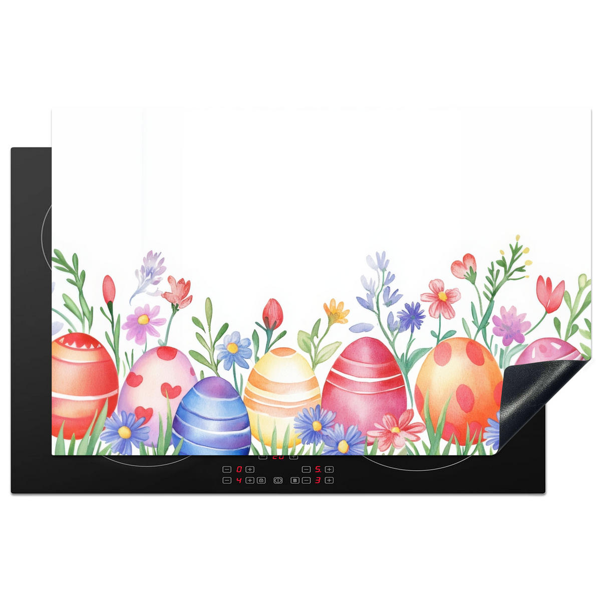 HERDABDECKPLATTE Blumengarten - Bunt - Eier Induktionsschutz 81.6x52.7 cm - Weiß, Kunststoff (81.6/52.7/0.2cm) - MuchoWow