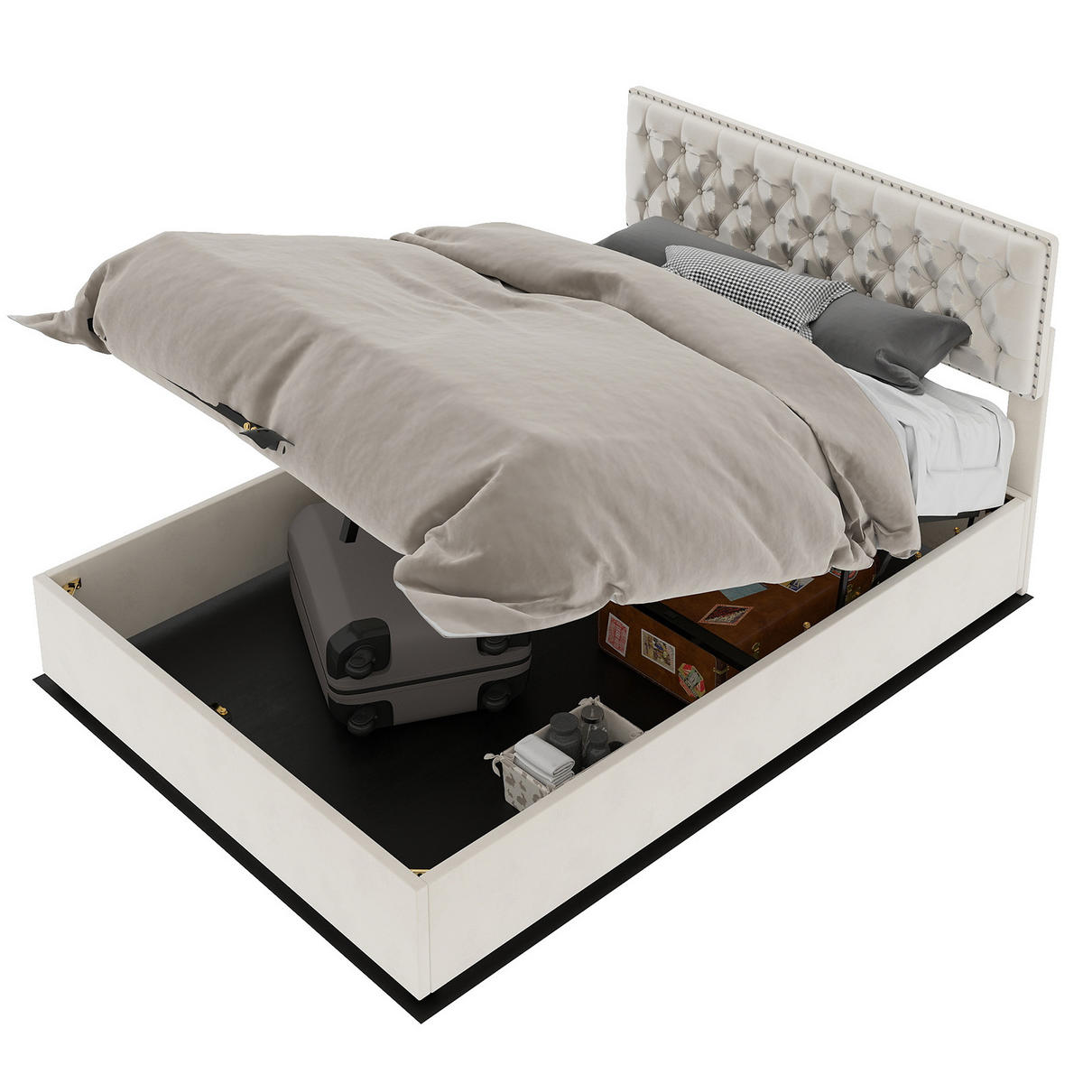 POLSTERBETT 160x200 cm Stauraum hydraulisch beige - Beige, Textil (160/200cm) - LEBENLANG