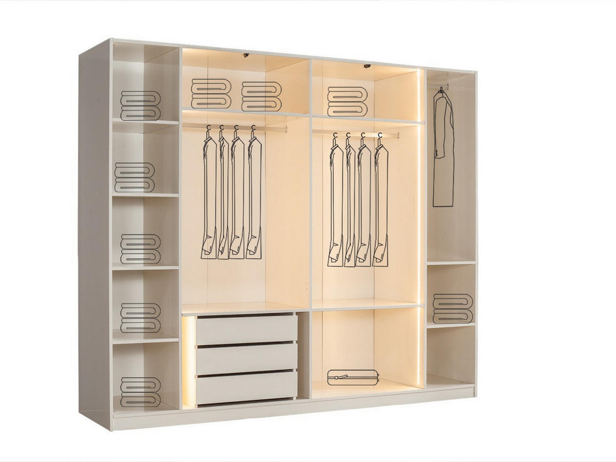 KLEIDERSCHRANK Rubato 6 trg. - Creme, Holzwerkstoff (260/225/63cm)