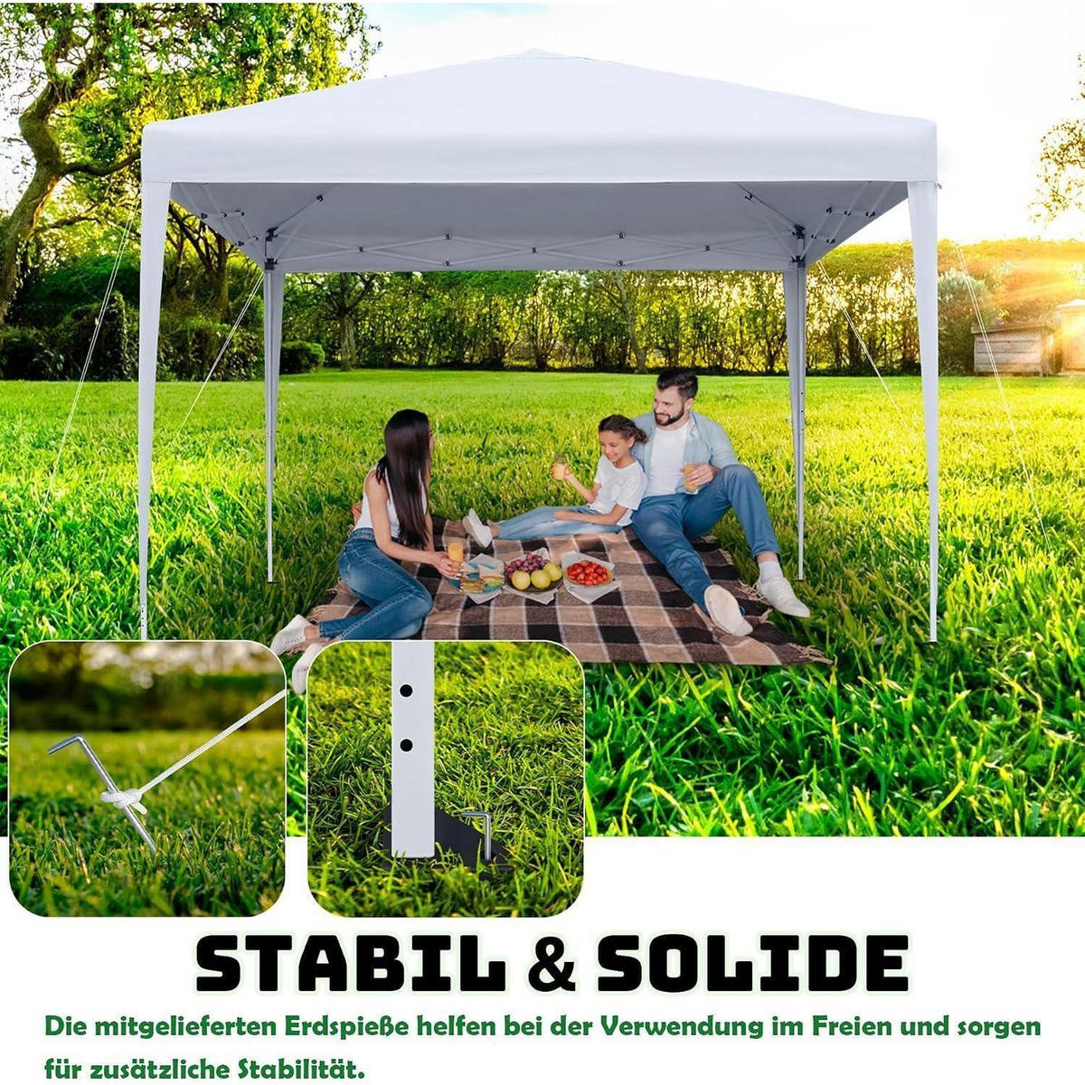 FALTPAVILLON 3 x 3 m mit 4 Seitenteilen und Fenstern Weiß - Weiß, Textil (300/260/300cm)