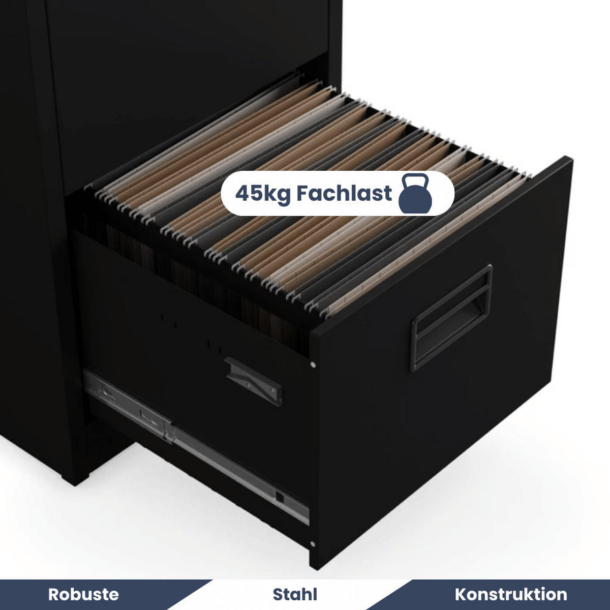 HÄNGEREGISTERSCHRANK abschließbar TION 4 Schubladen 132x46x62cm Schwarz - Schwarz, Metall (46/132/62cm) - DELUKE