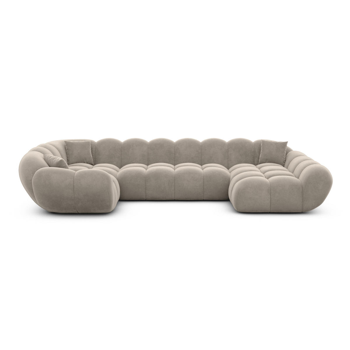 WOHNLANDSCHAFT Liva Taupe Samtstoff U-Form XL Rechts - Taupe, Textil (193/70/323cm) - VAROYAL