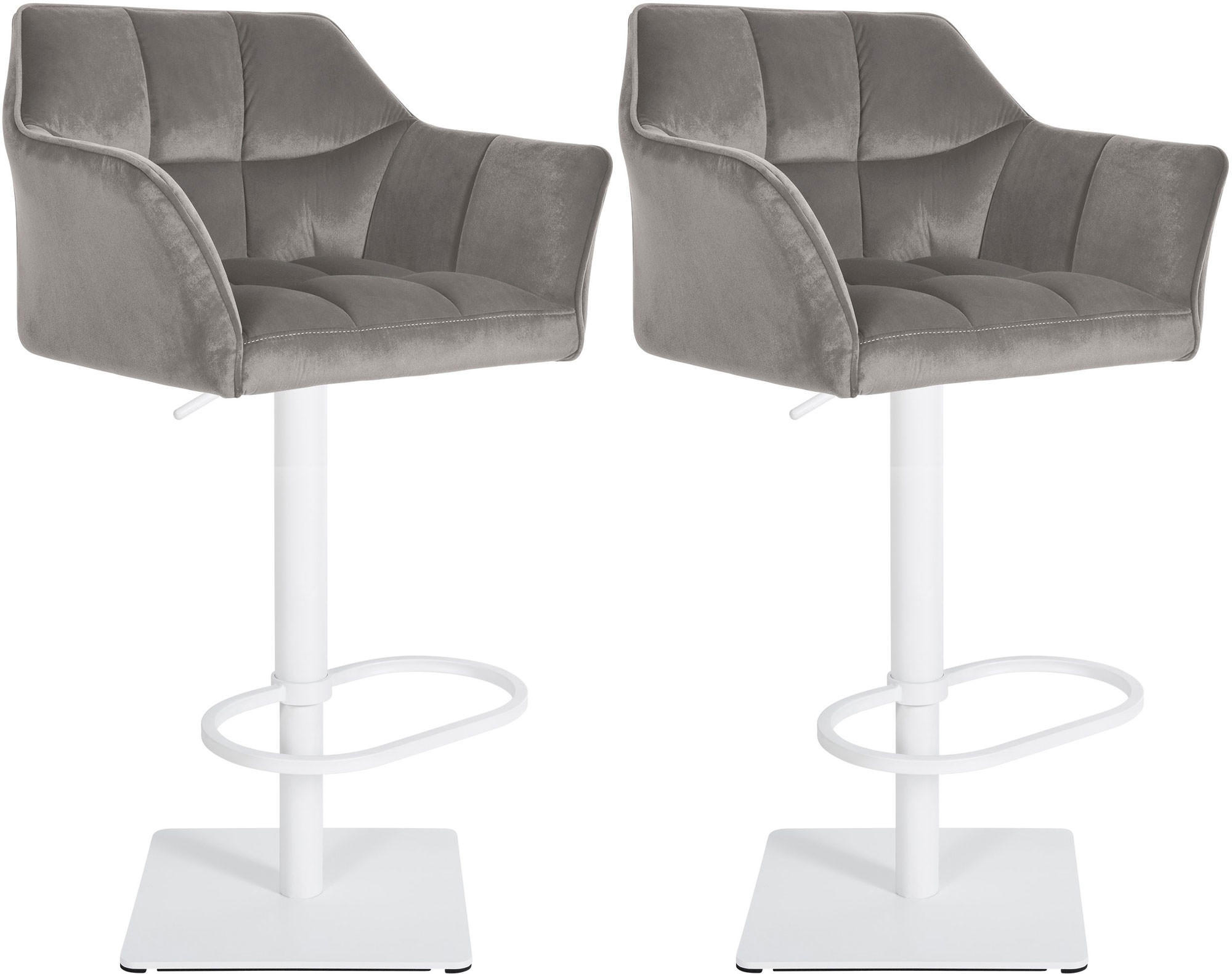 BARHOCKER 2er Set Samt Grau - Weiß/Grau, Textil/Metall (64/88/45cm) - CLP