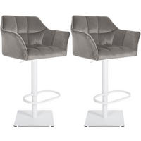 BARHOCKER 2er Set Samt Grau - Weiß/Grau, Textil/Metall (64/88/45cm) - CLP