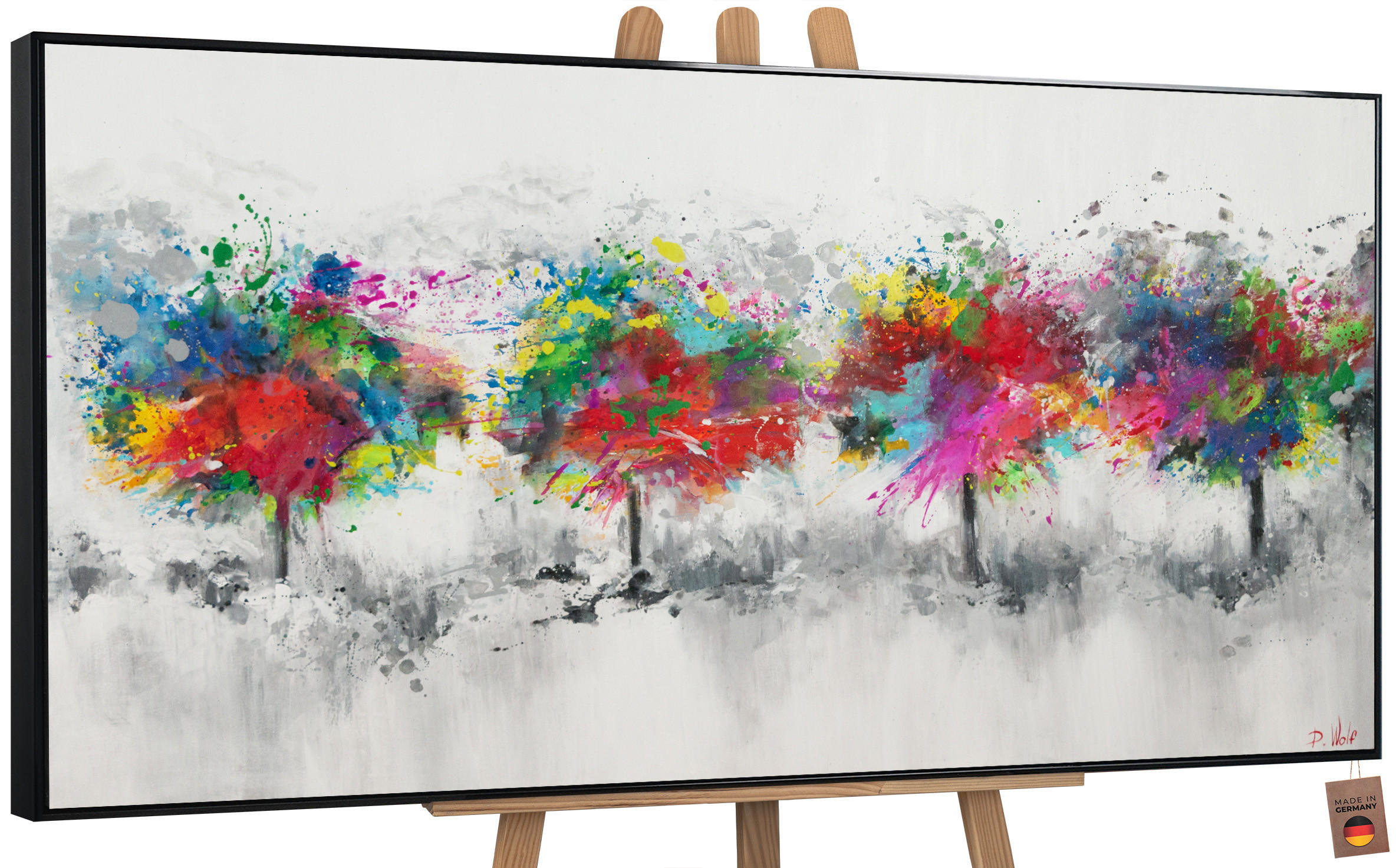 GEMÄLDE Bunter Wald Schattenfugenrahmen Schwarz 120x60 cm - Schwarz, Holz (120/60cm) - YS-art gallery