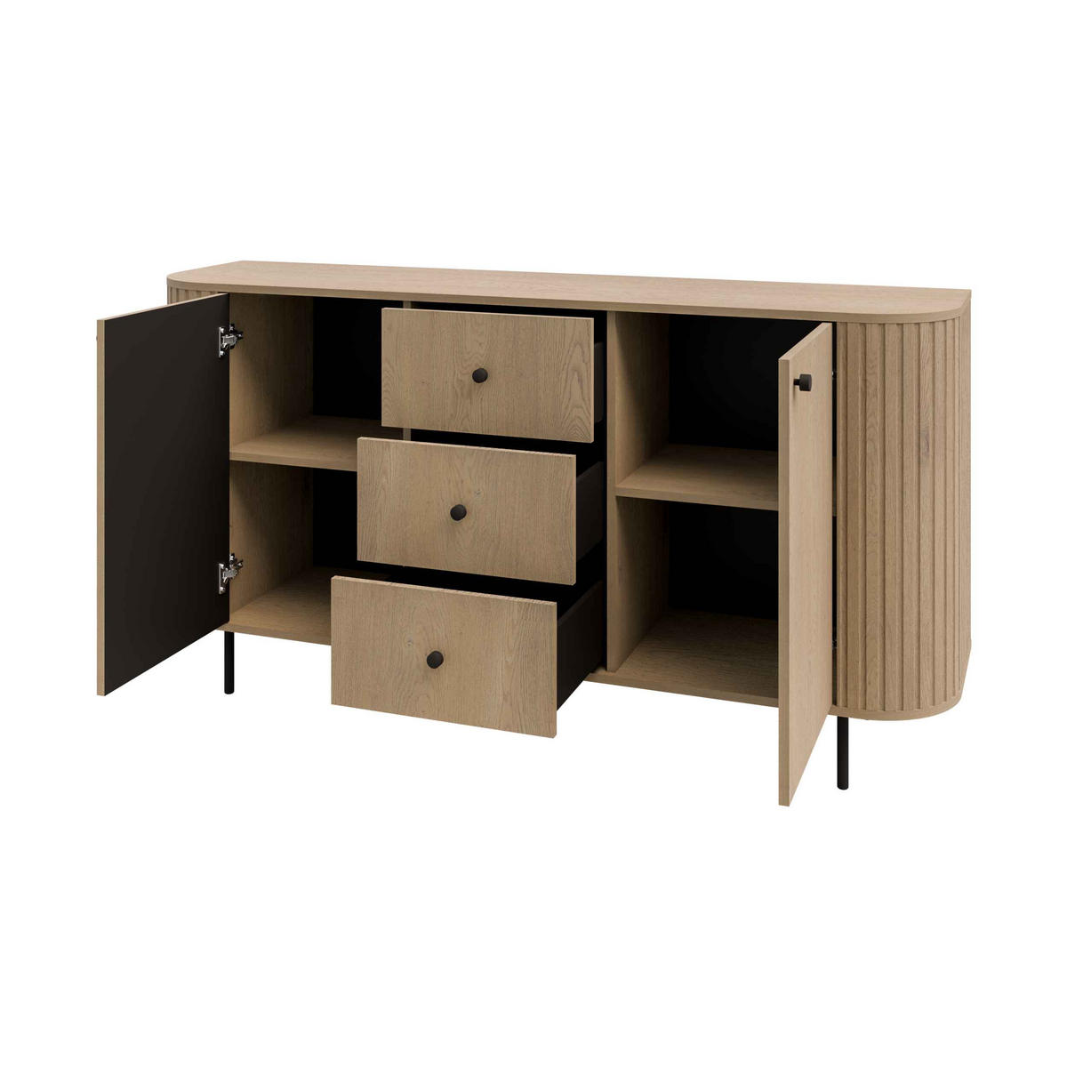 KOMMODE BOLLA 164,4/85,4/42,3cm mit 3 Schubladen 2 Türen Eichefarben - Eichefarben, Holzwerkstoff (164.4/85.4/42.3cm) - MASSENO